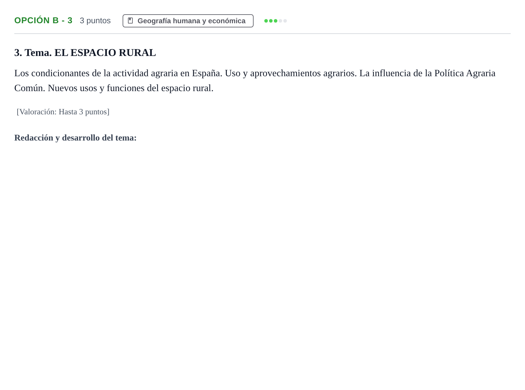 Enunciado: Opción B - 3 · Geografía PAU Andalucía Extraordinaria Suplente 2019
