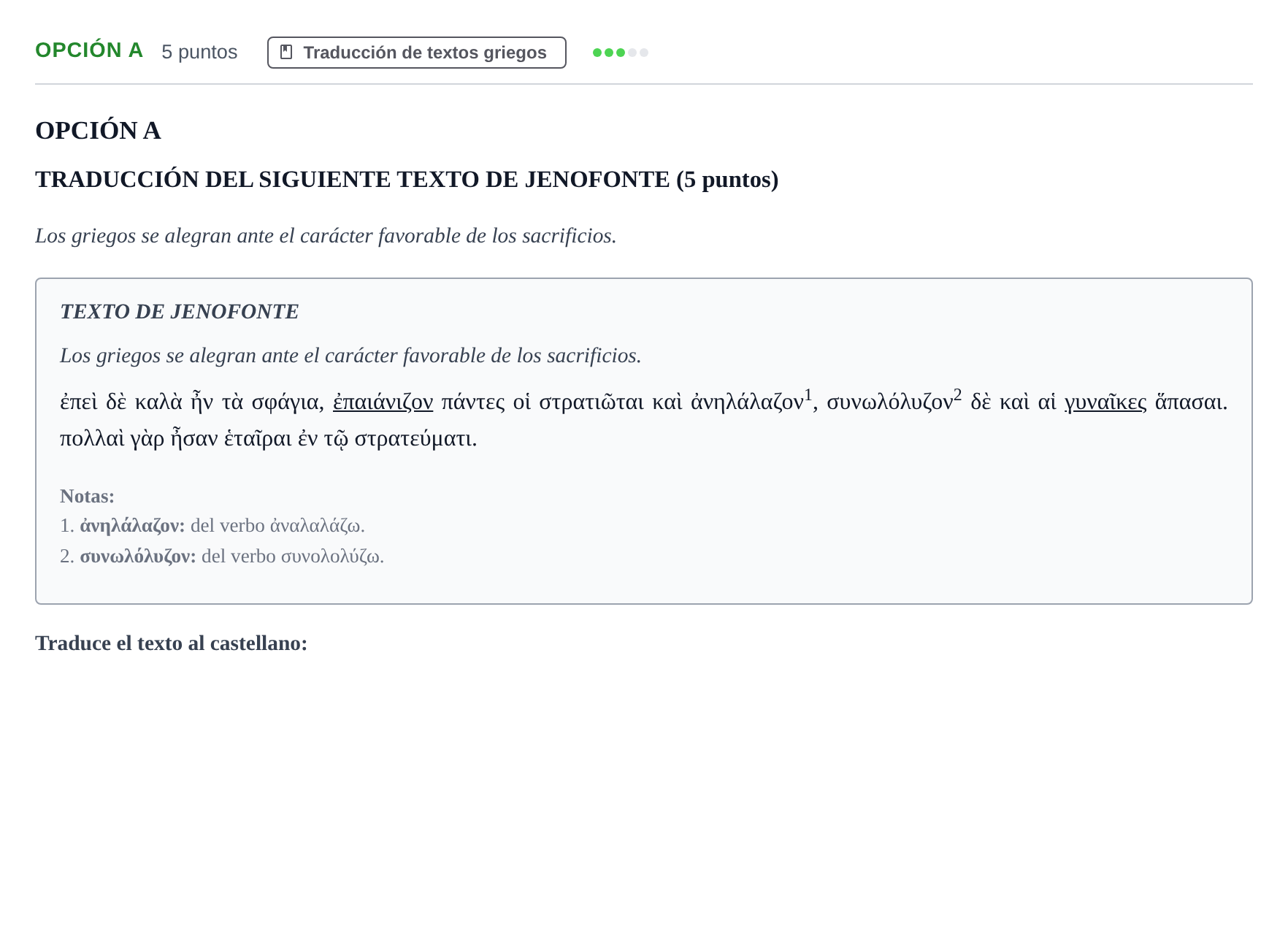 Enunciado: Opción A - Traducción · Griego II PAU Andalucía Reserva A 2019