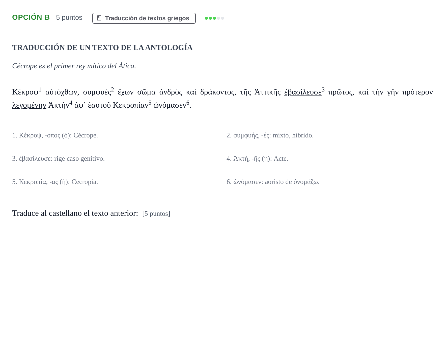 Enunciado: Opción B - Traducción · Griego II PAU Andalucía Reserva A 2019