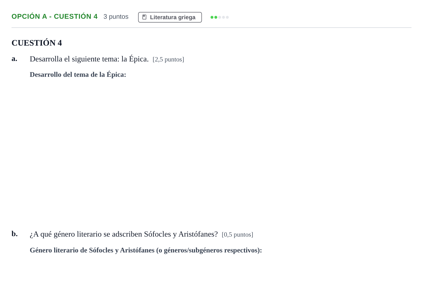 Enunciado: Opción A - Cuestión 4 · Griego II PAU Andalucía Reserva B 2019