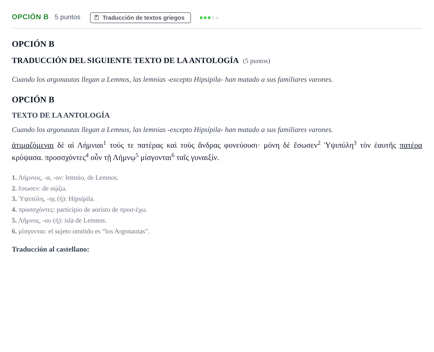 Enunciado: Opción B - Traducción · Griego II PAU Andalucía Reserva B 2019