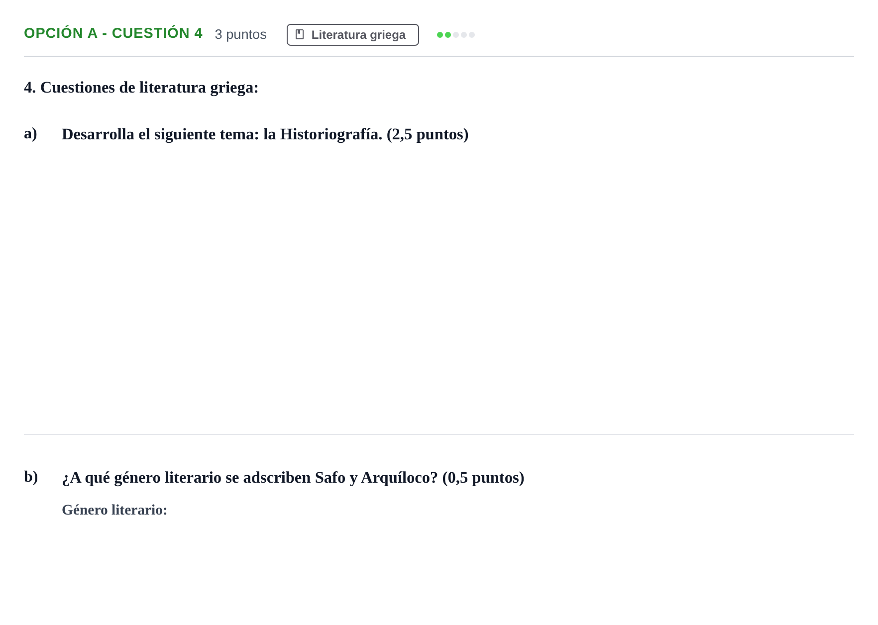 Enunciado: Opción A - Cuestión 4 · Griego II PAU Andalucía Extraordinaria Titular 2019