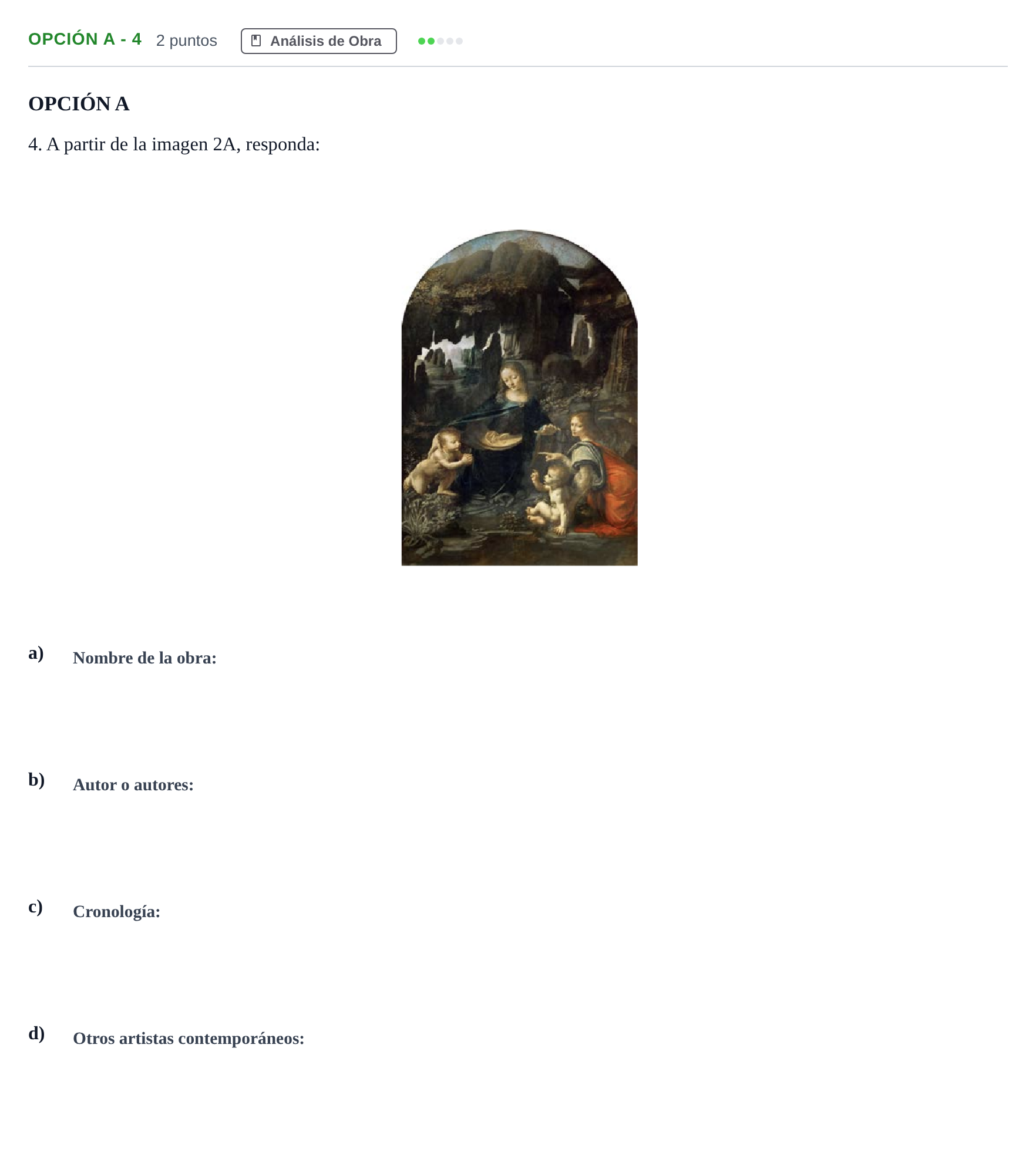 Enunciado: Opción A - 4 · Historia del Arte PAU Andalucía Ordinaria Suplente 2019