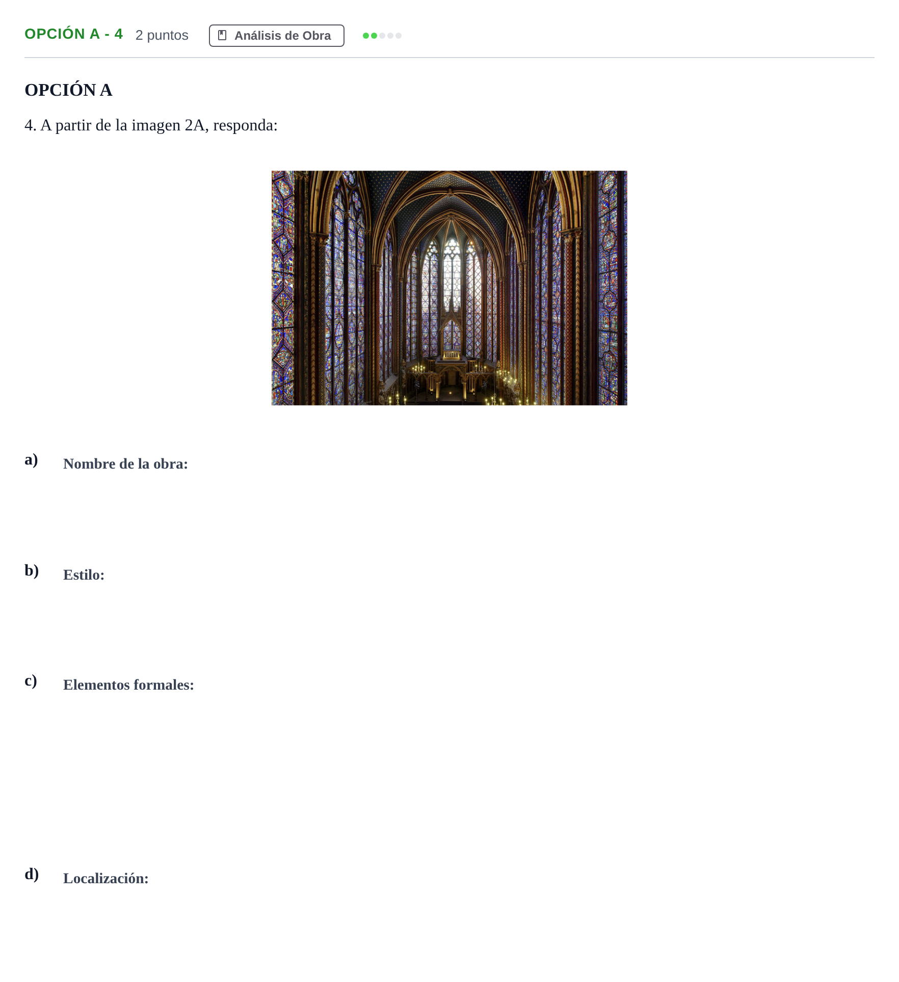 Enunciado: Opción A - 4 · Historia del Arte PAU Andalucía Ordinaria Titular 2019