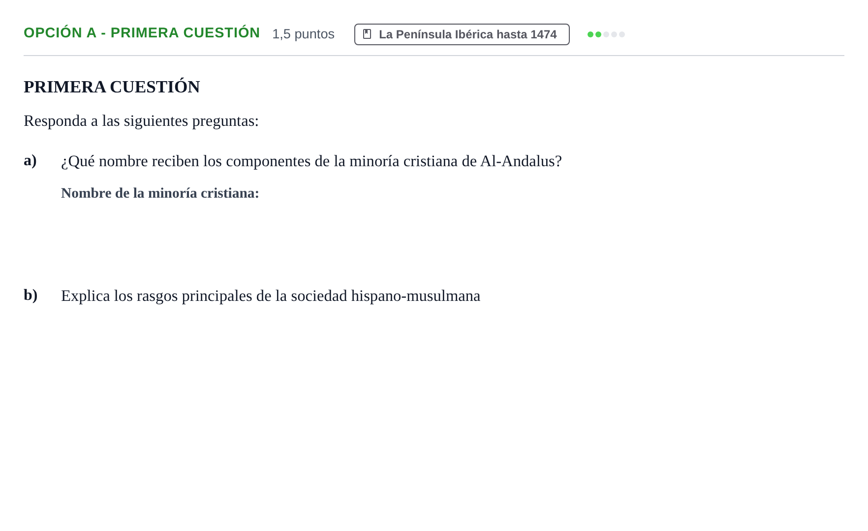 Enunciado: Opción A - Primera cuestión · Historia de España PAU Andalucía Reserva A 2019