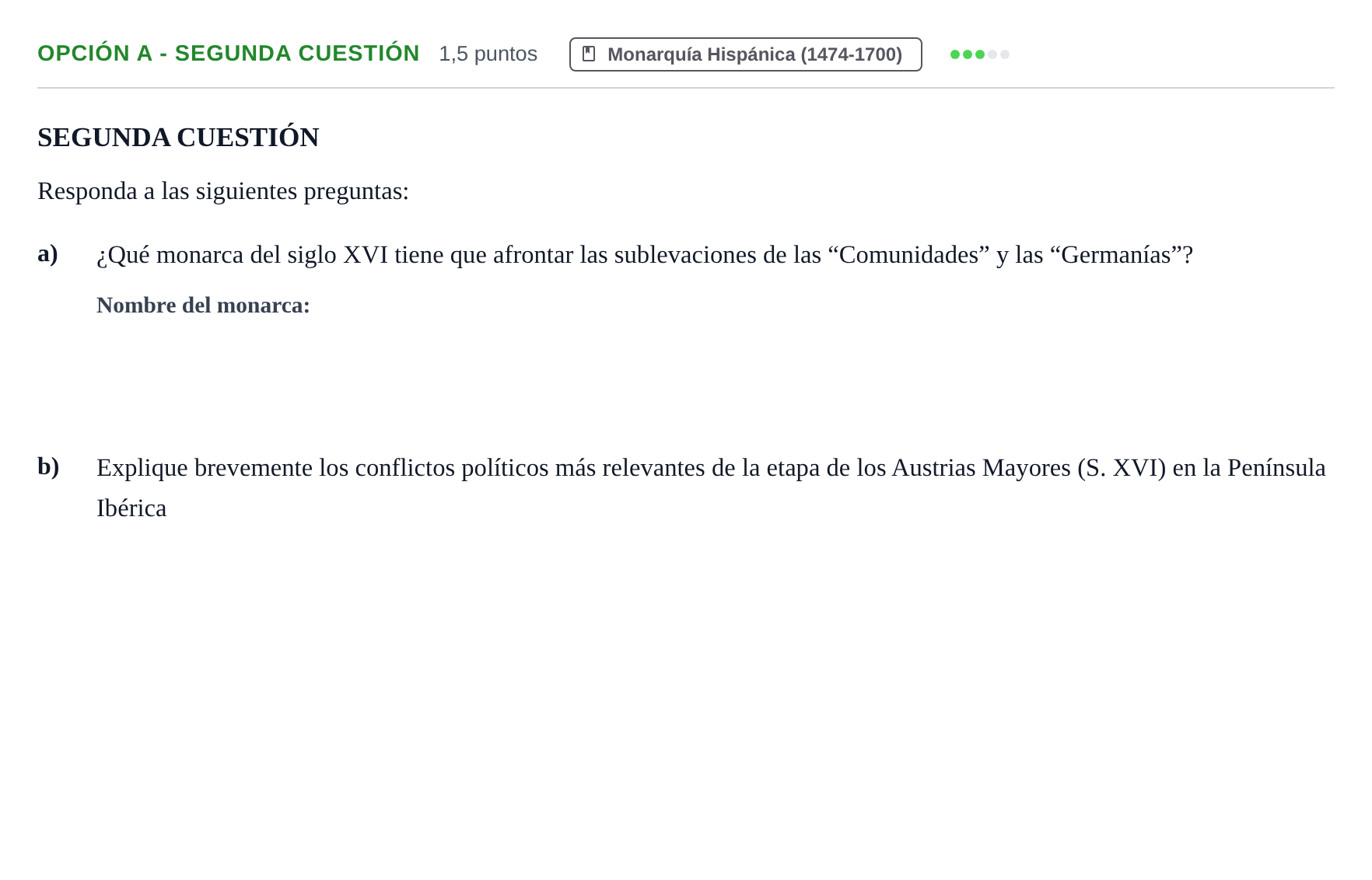 Enunciado: Opción A - Segunda cuestión · Historia de España PAU Andalucía Reserva A 2019