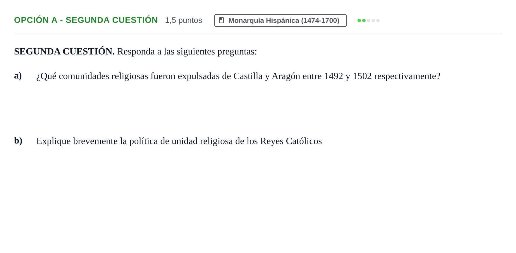Enunciado: Opción A - Segunda cuestión · Historia de España PAU Andalucía Reserva B 2019