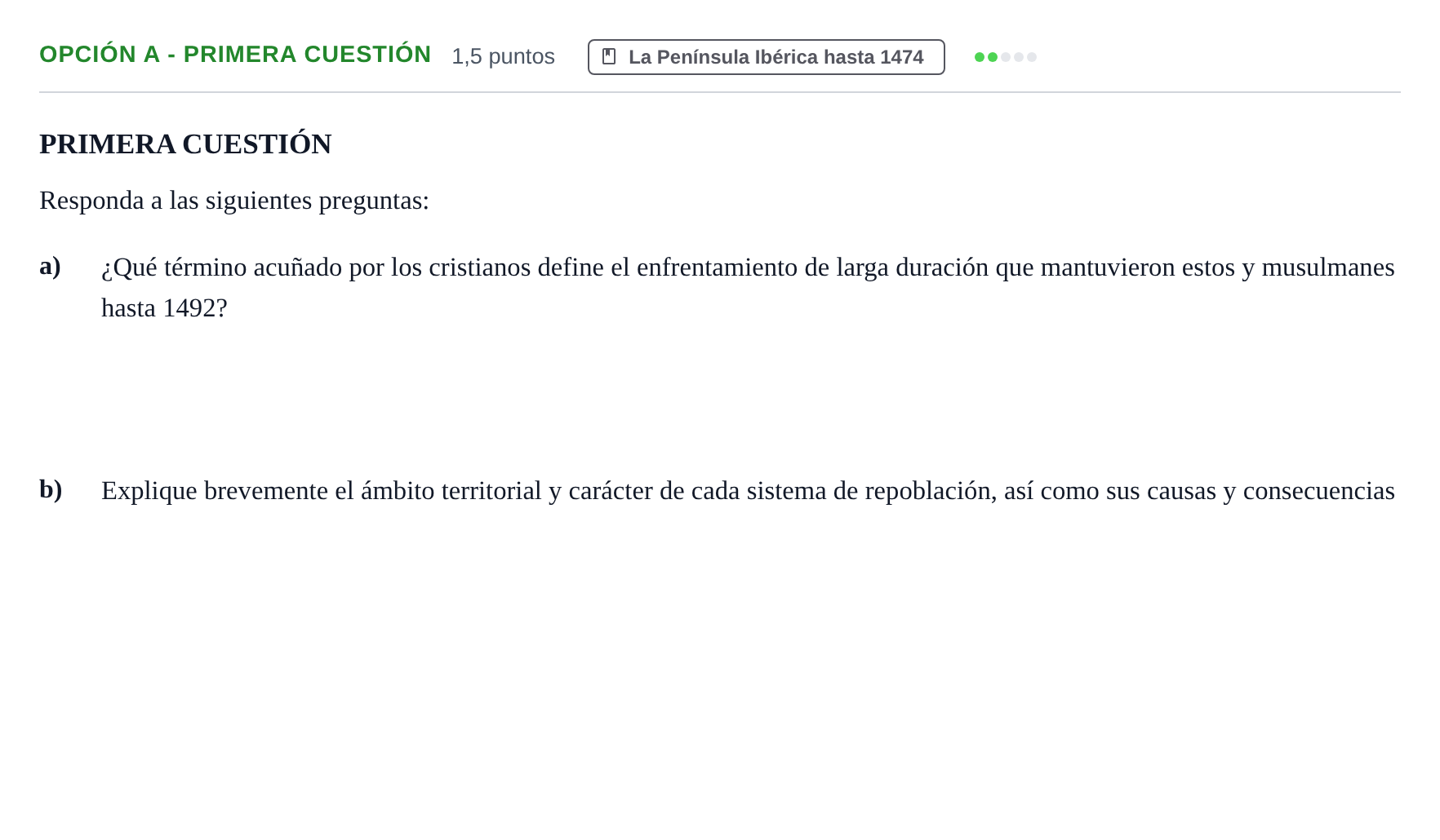 Enunciado: Opción A - Primera Cuestión · Historia de España PAU Andalucía Ordinaria Suplente 2019