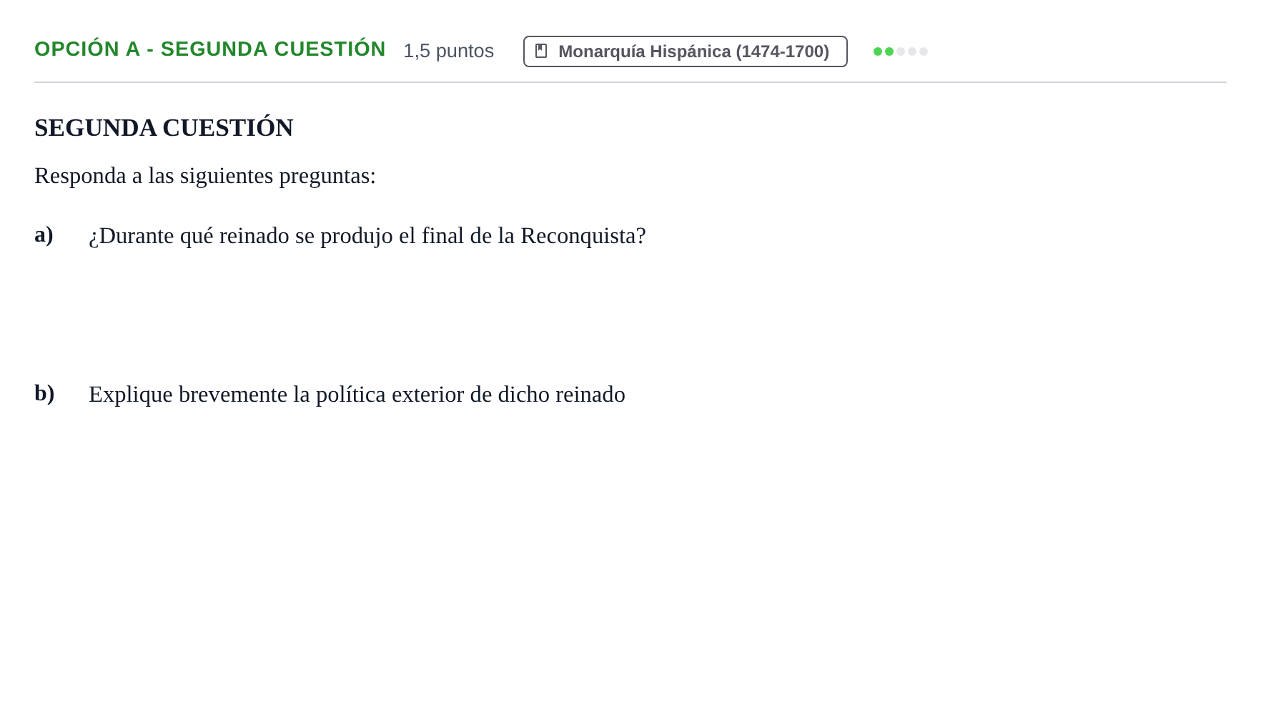 Enunciado: Opción A - Segunda Cuestión · Historia de España PAU Andalucía Ordinaria Suplente 2019