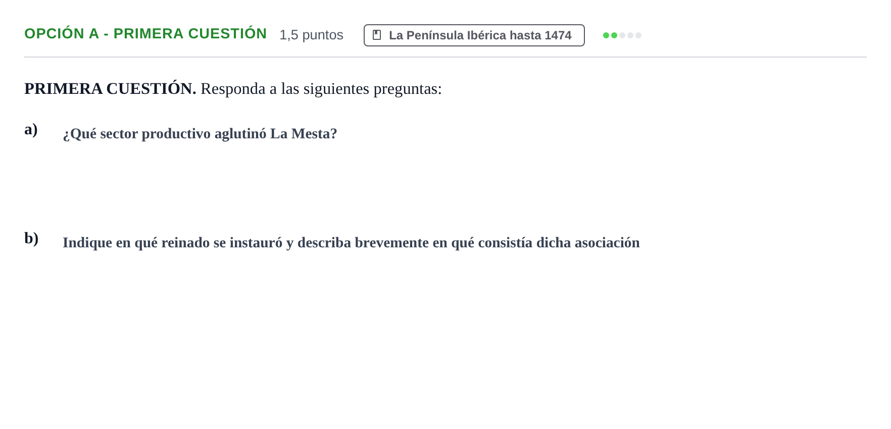 Enunciado: Opción A - Primera cuestión · Historia de España PAU Andalucía Extraordinaria Suplente 2019