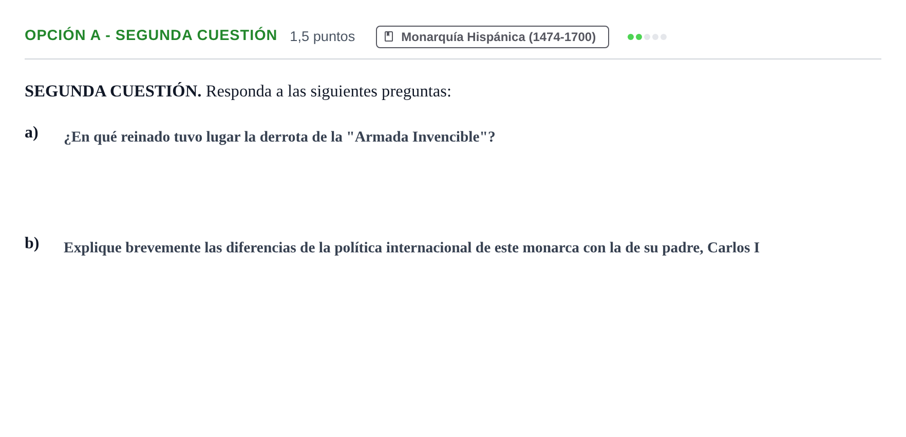 Enunciado: Opción A - Segunda cuestión · Historia de España PAU Andalucía Extraordinaria Suplente 2019