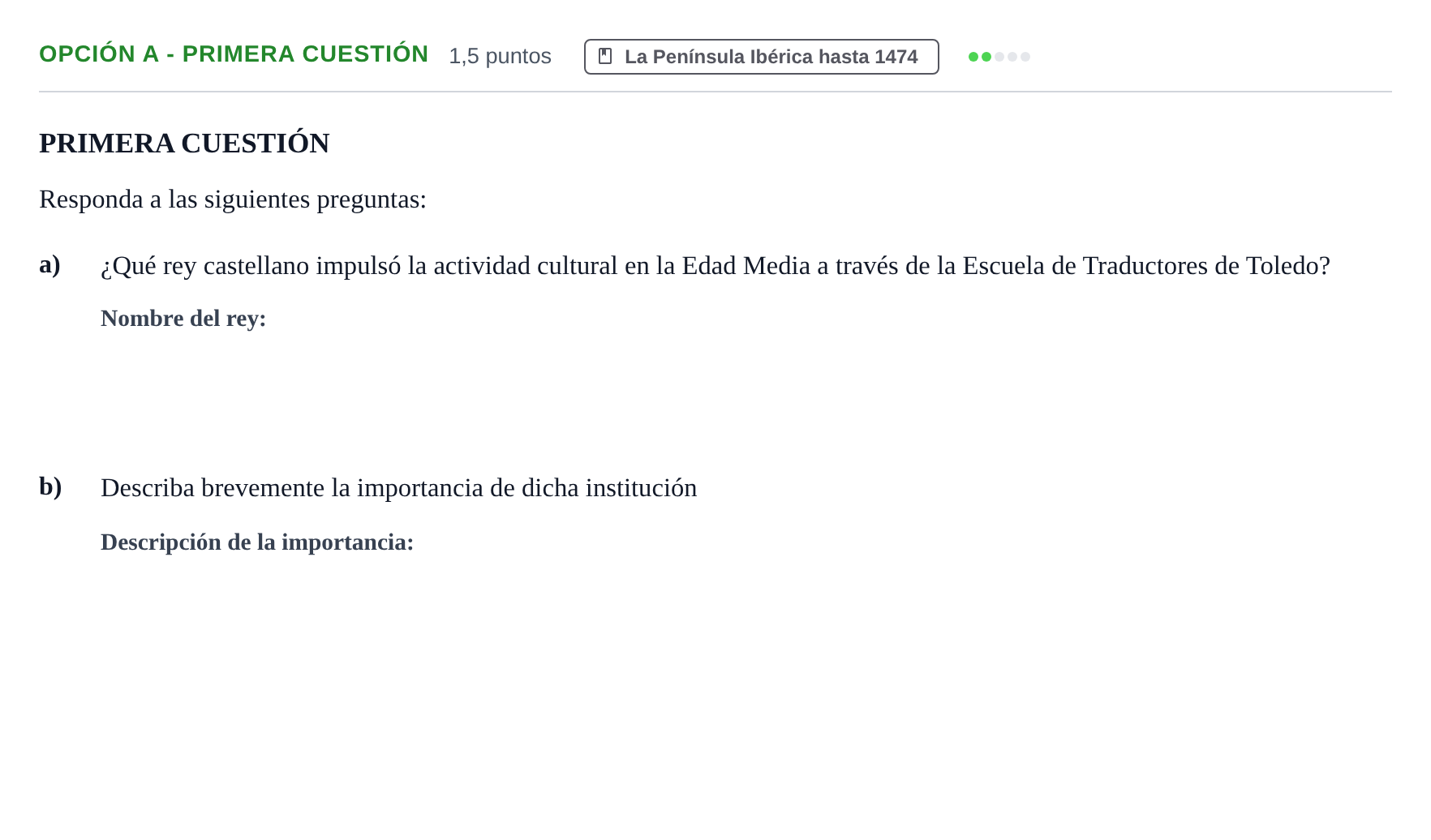 Enunciado: Opción A - Primera cuestión · Historia de España PAU Andalucía Ordinaria Titular 2019