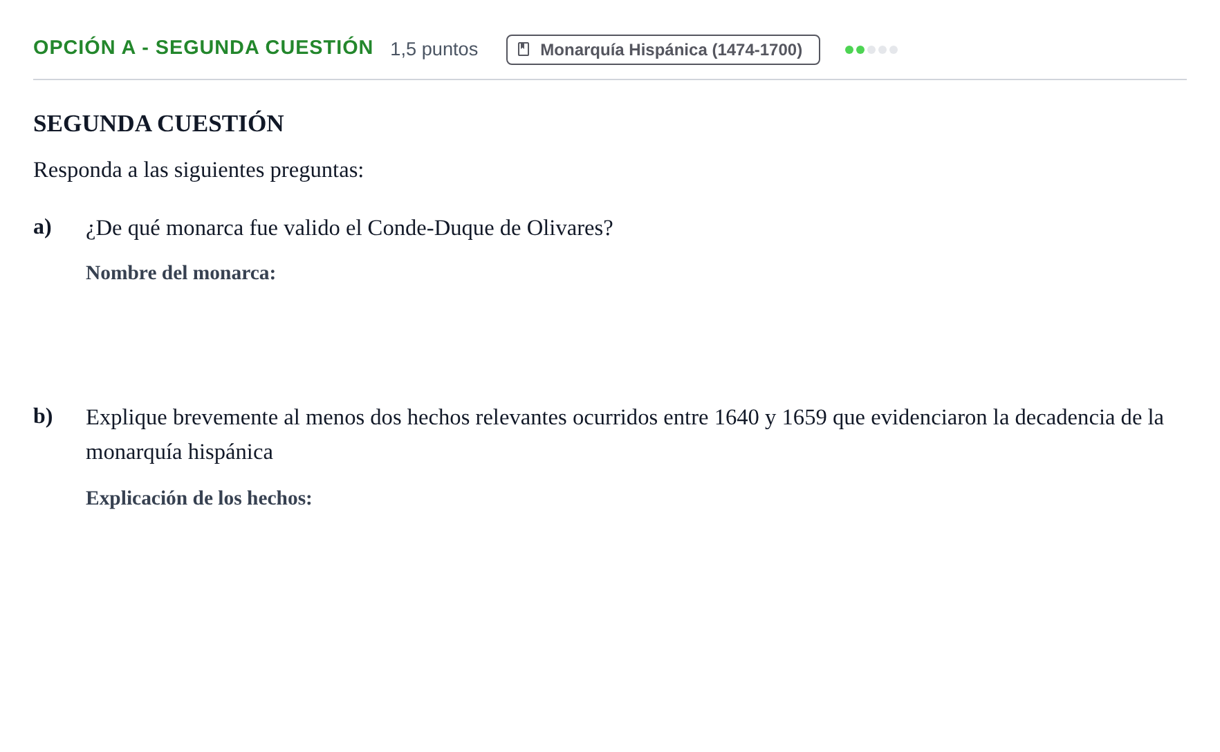 Enunciado: Opción A - Segunda cuestión · Historia de España PAU Andalucía Ordinaria Titular 2019