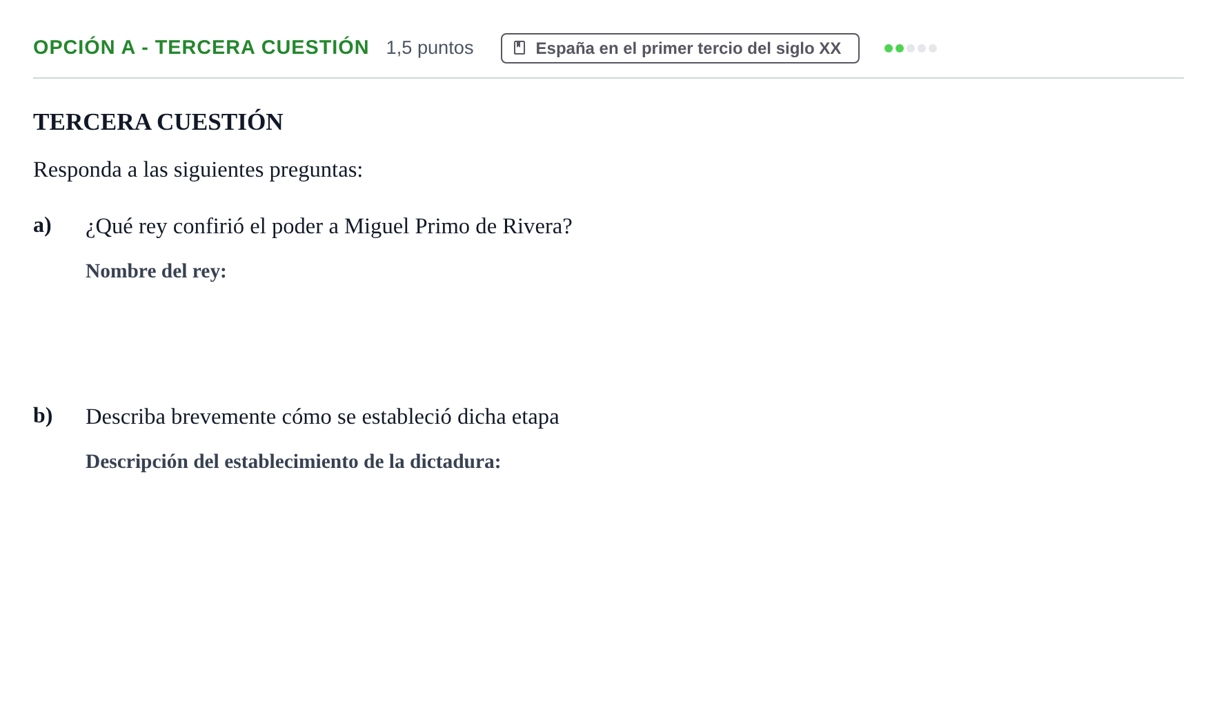 Enunciado: Opción A - Tercera cuestión · Historia de España PAU Andalucía Ordinaria Titular 2019