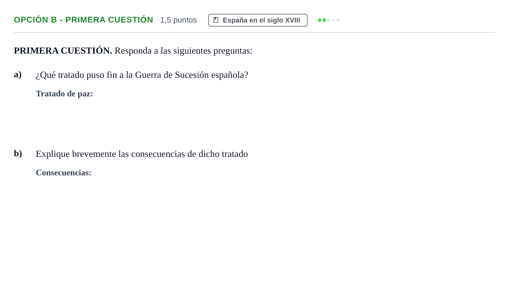 Enunciado: Opción B - Primera cuestión · Historia de España PAU Andalucía Ordinaria Titular 2019
