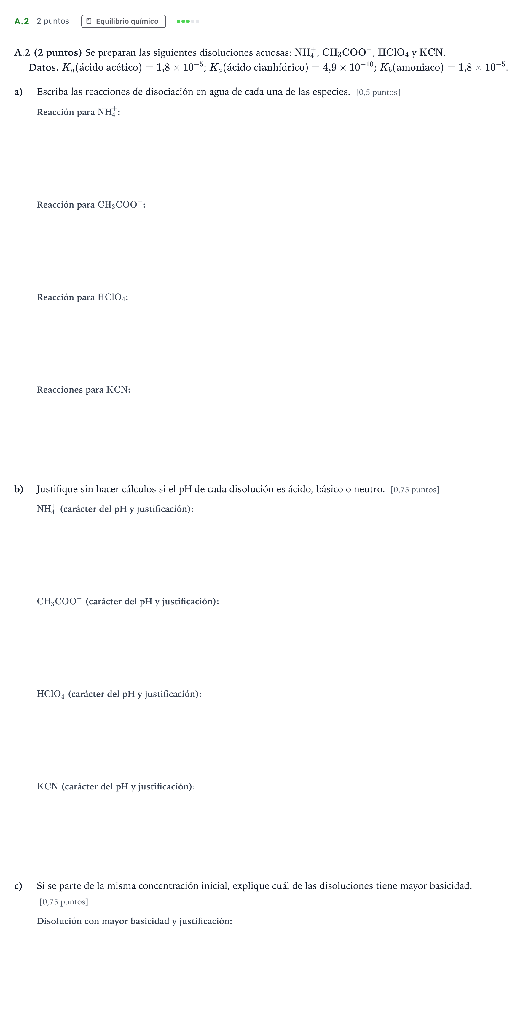 Enunciado: Ejercicio A.2 · Química PAU Madrid Extraordinaria 2020