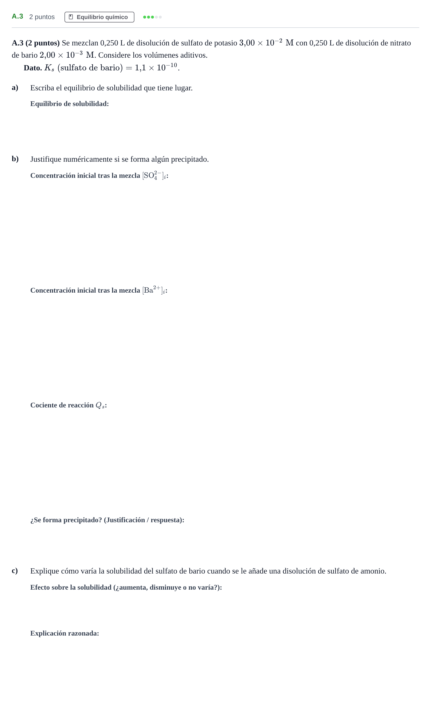 Enunciado: Ejercicio A.3 · Química PAU Madrid Extraordinaria 2020