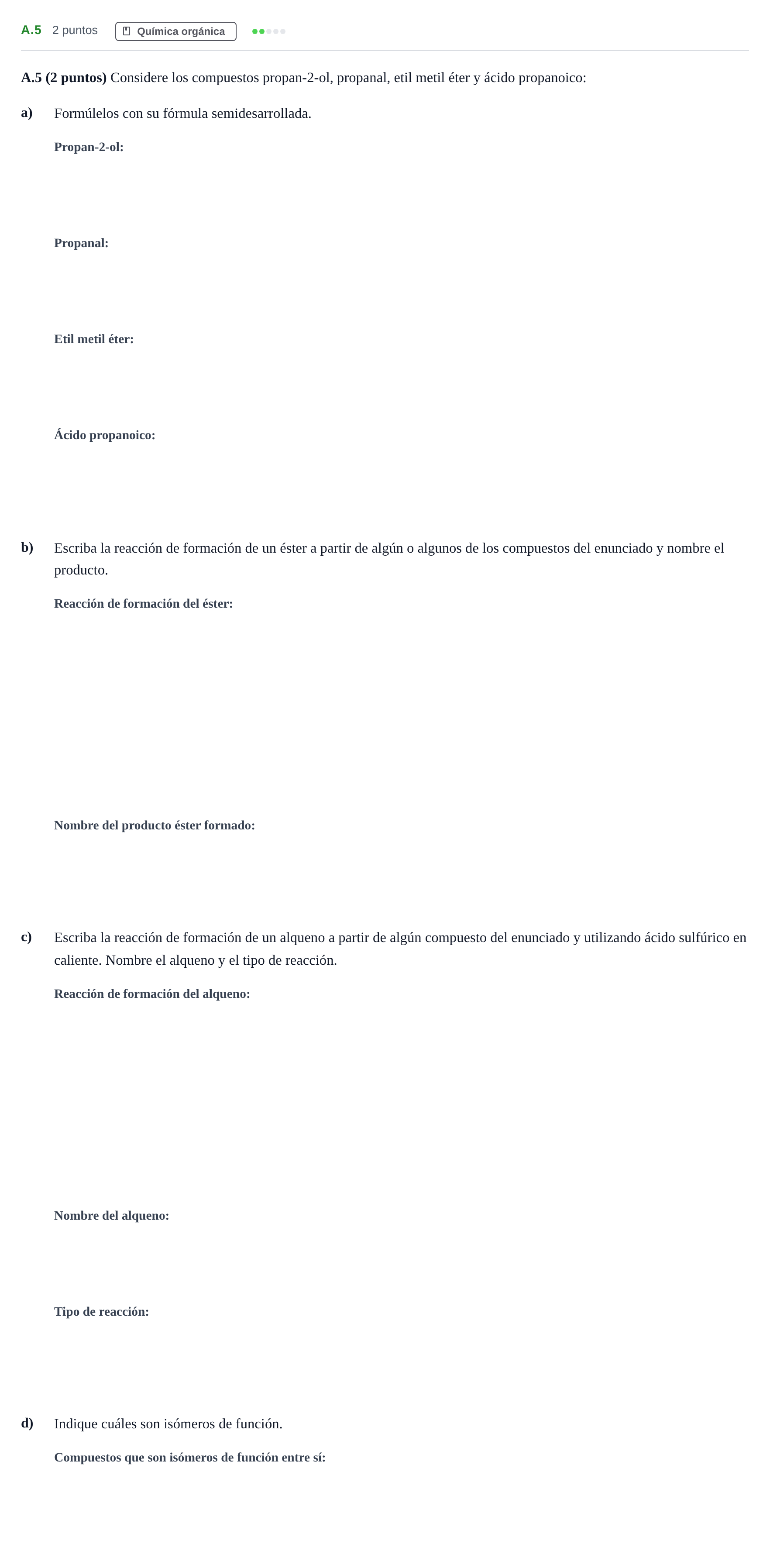 Enunciado: Ejercicio A.5 · Química PAU Madrid Extraordinaria 2020