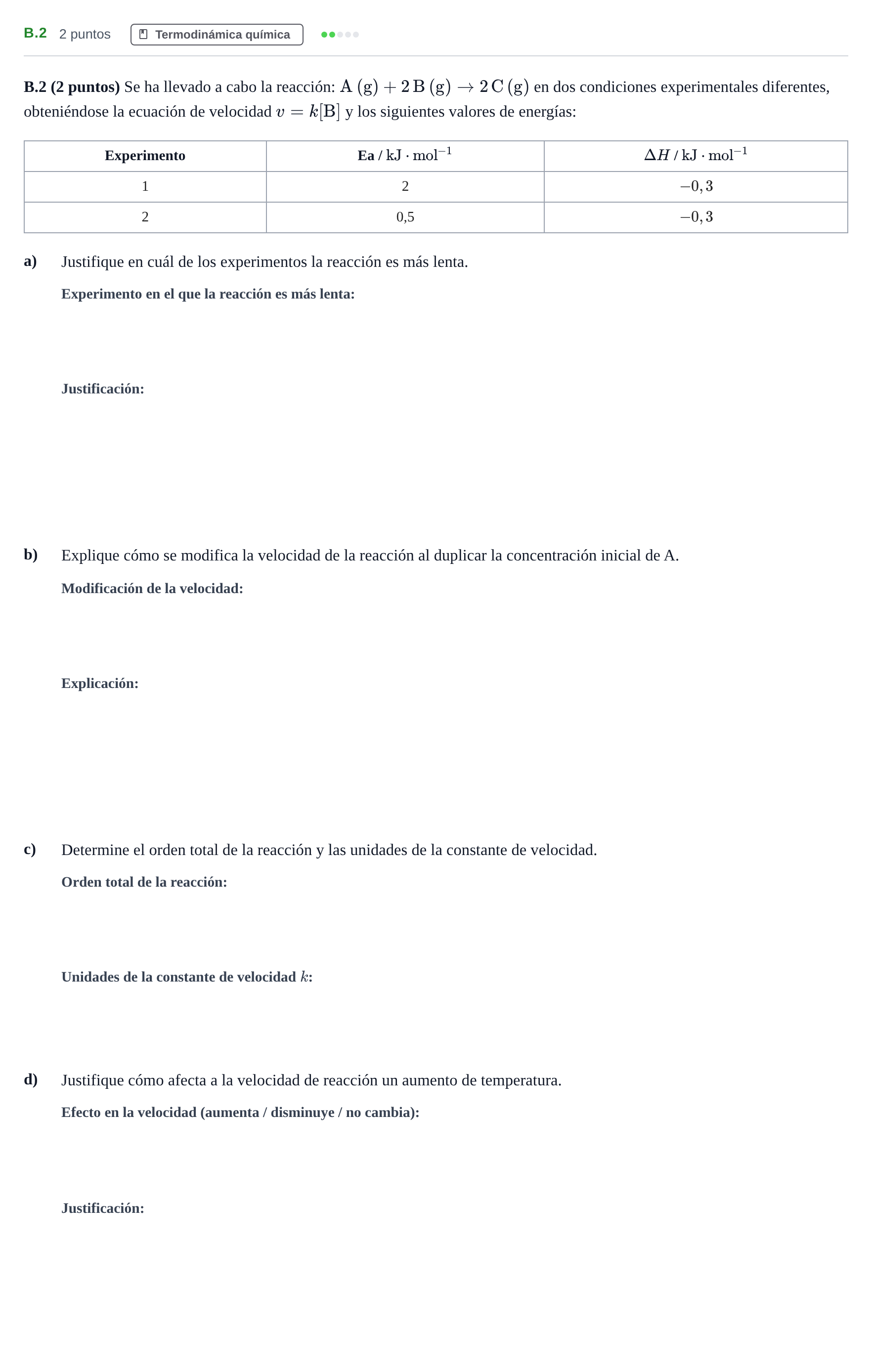 Enunciado: Ejercicio B.2 · Química PAU Madrid Extraordinaria 2020