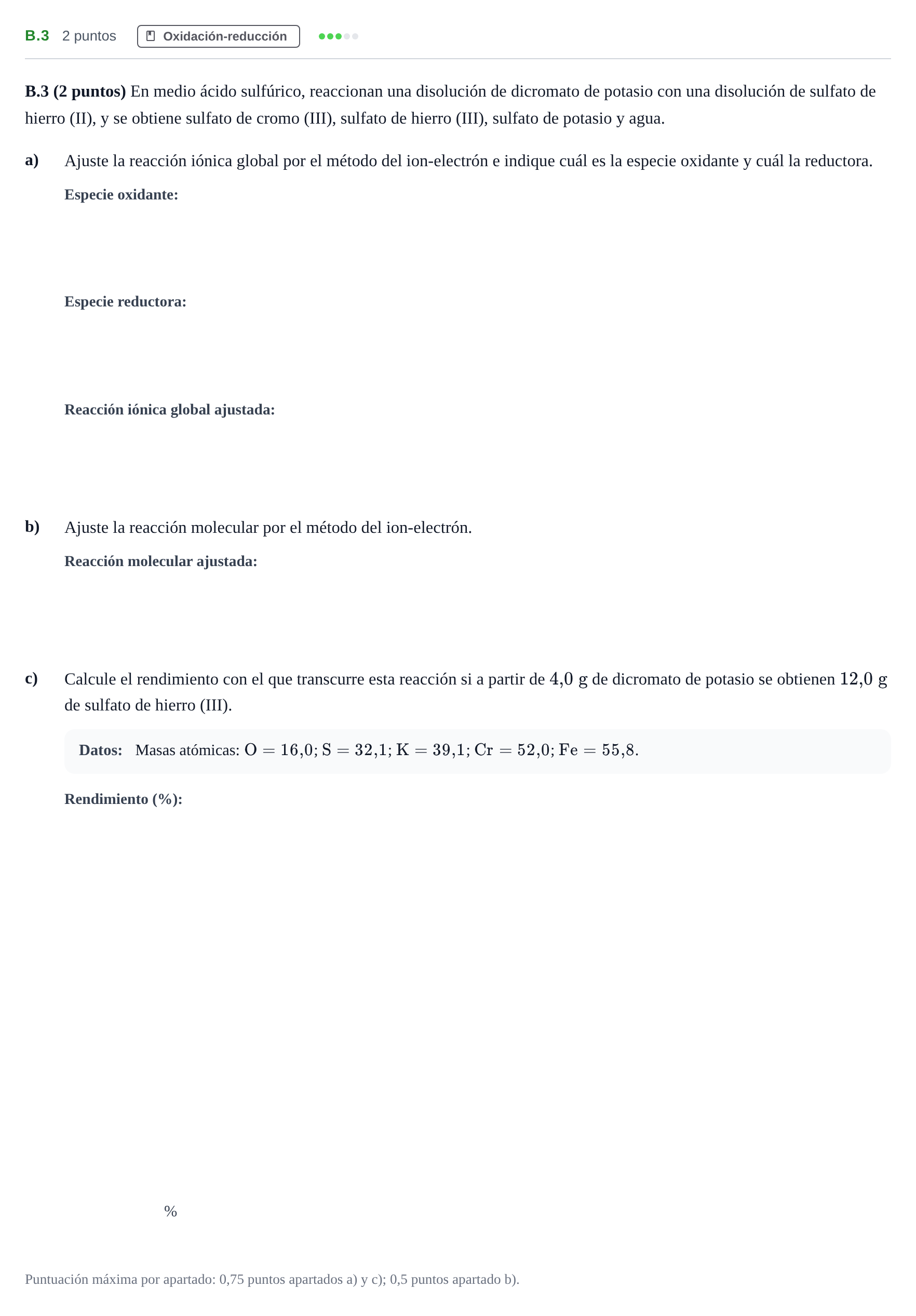 Enunciado: Ejercicio B.3 · Química PAU Madrid Extraordinaria 2020