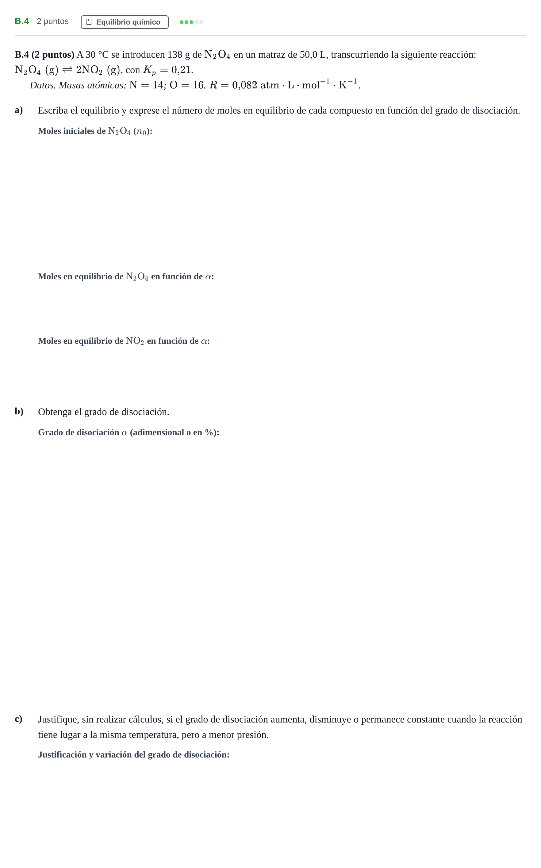 Enunciado: Ejercicio B.4 · Química PAU Madrid Extraordinaria 2020