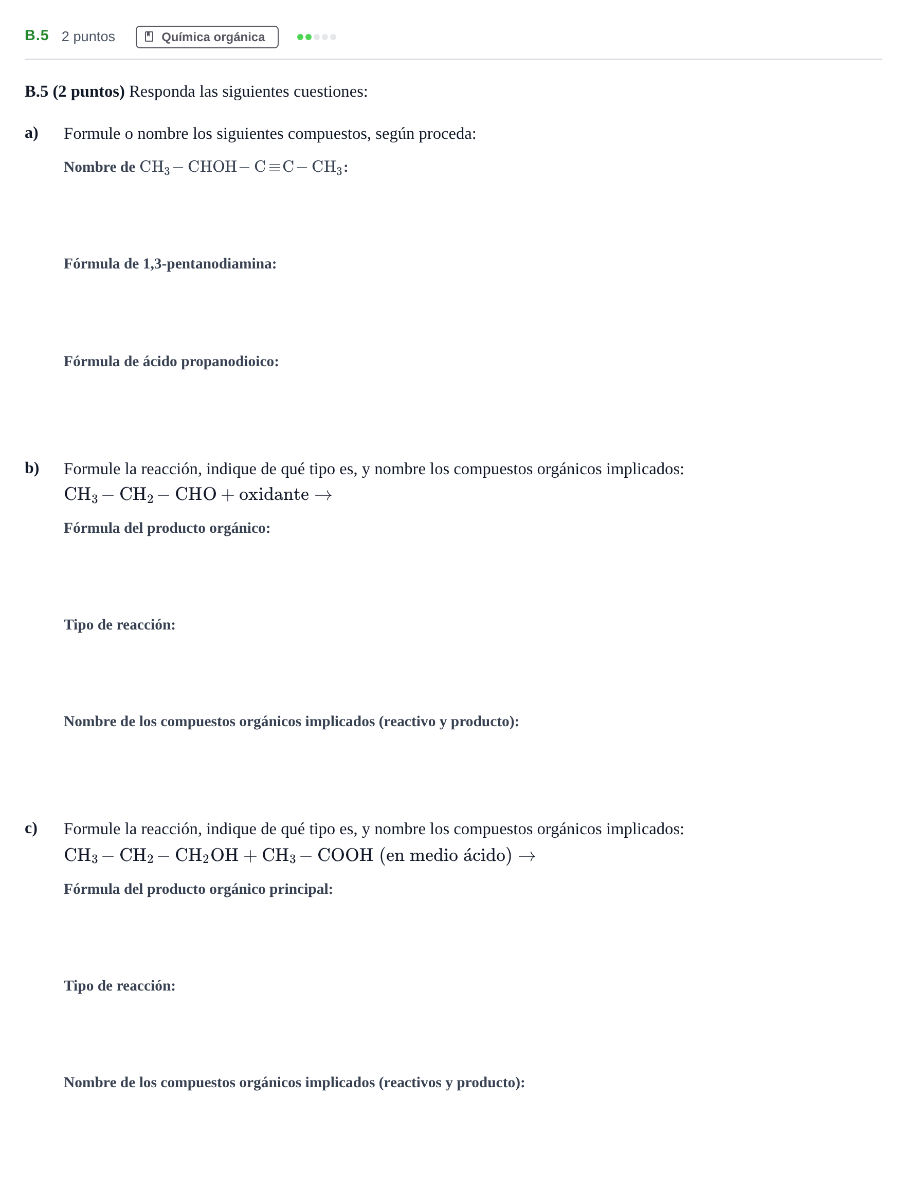 Enunciado: Ejercicio B.5 · Química PAU Madrid Extraordinaria 2020