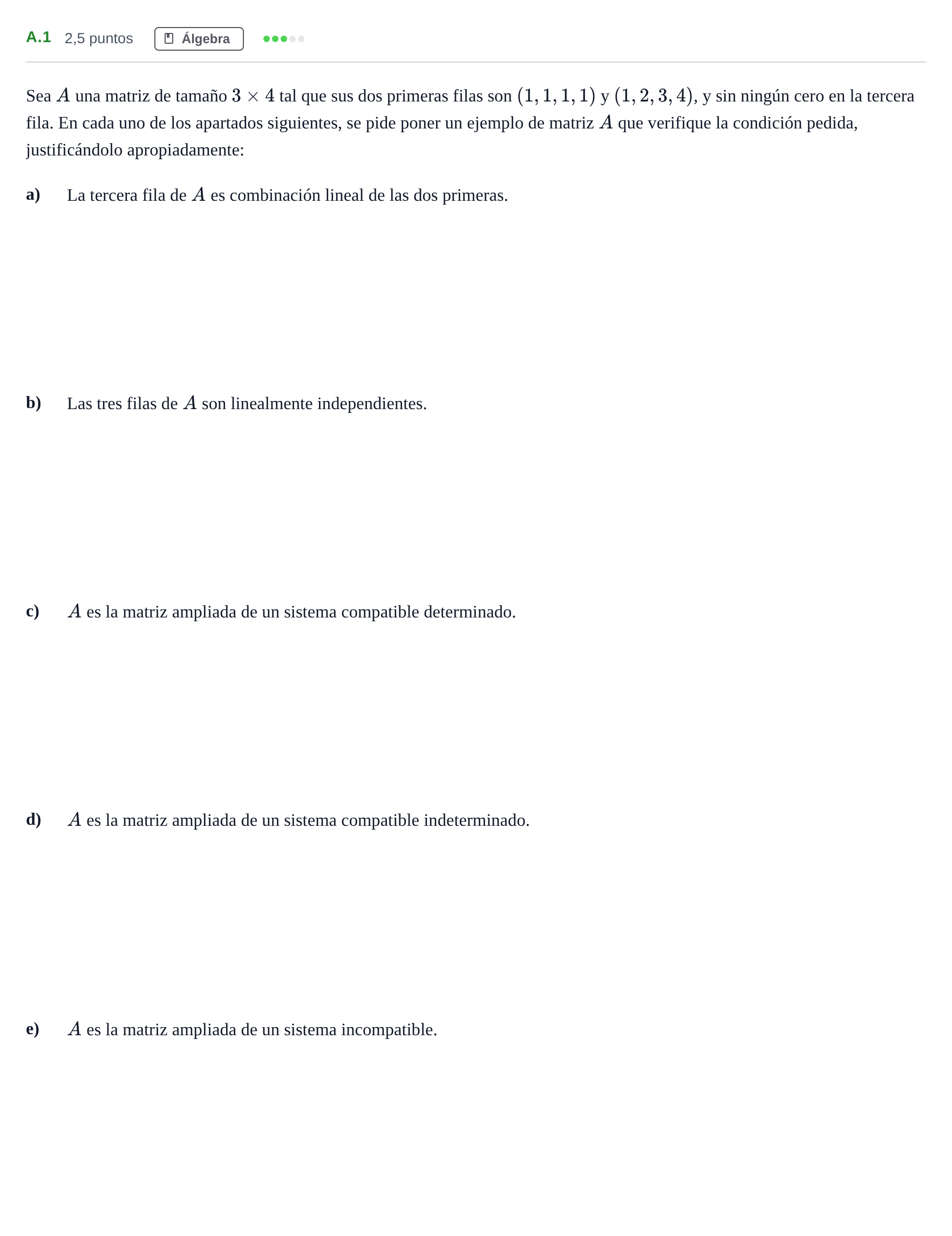 Enunciado: Ejercicio A.1 · Matemáticas II PAU Madrid Extraordinaria 2020