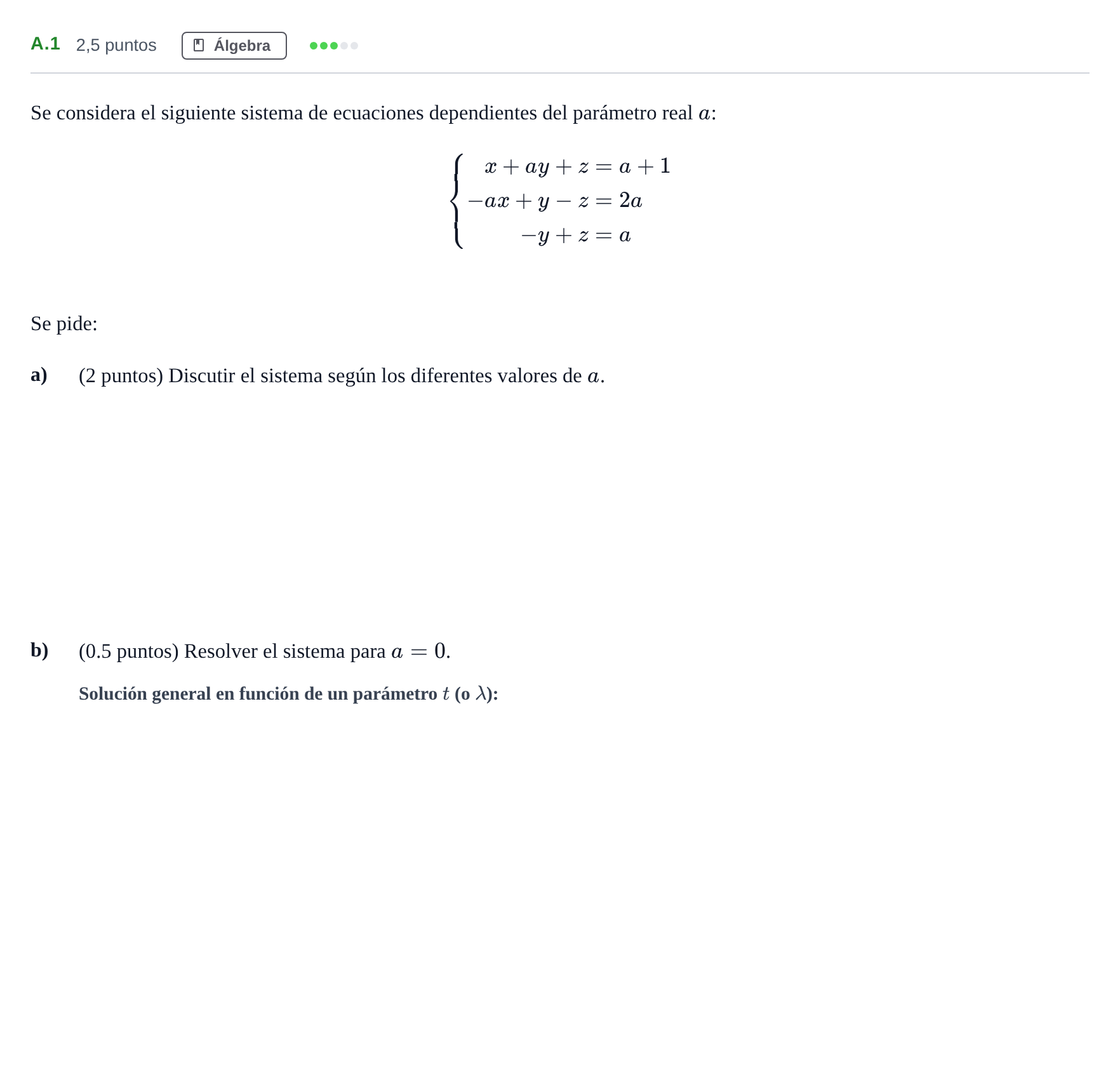 Enunciado: Ejercicio A.1 · Matemáticas II PAU Madrid Ordinaria 2020