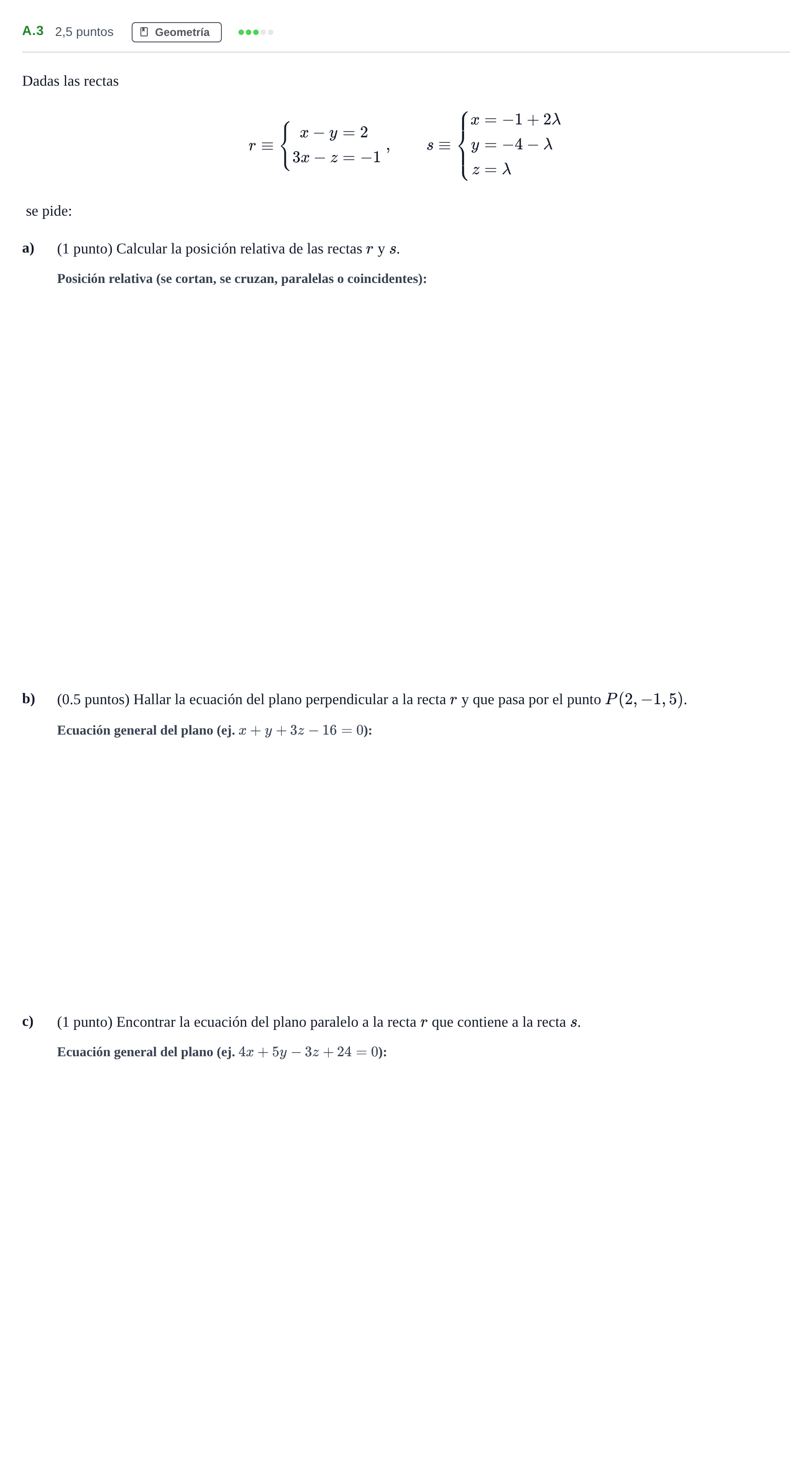 Enunciado: Ejercicio A.3 · Matemáticas II PAU Madrid Ordinaria 2020