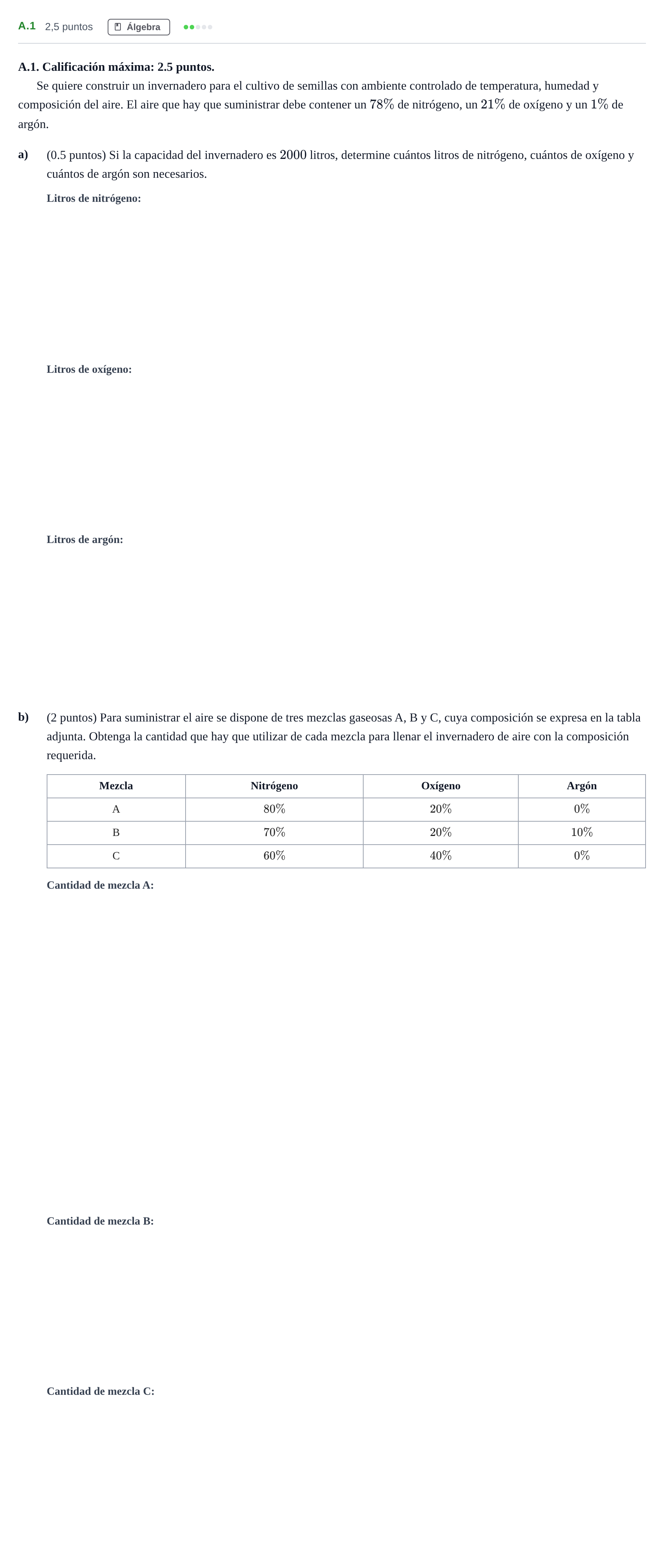 Enunciado: Ejercicio A.1 · Matemáticas II PAU Madrid Modelo 2020