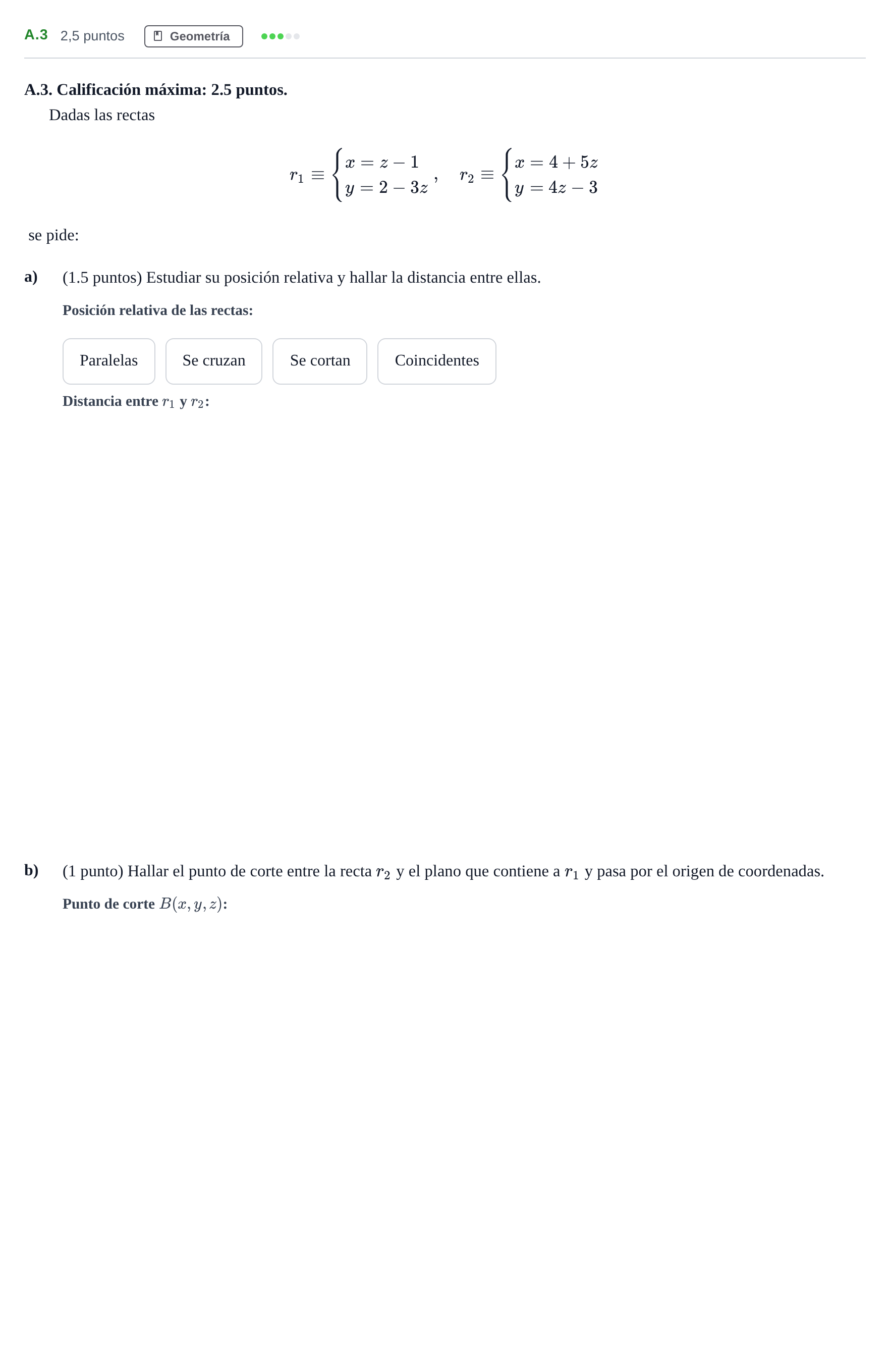 Enunciado: Ejercicio A.3 · Matemáticas II PAU Madrid Modelo 2020