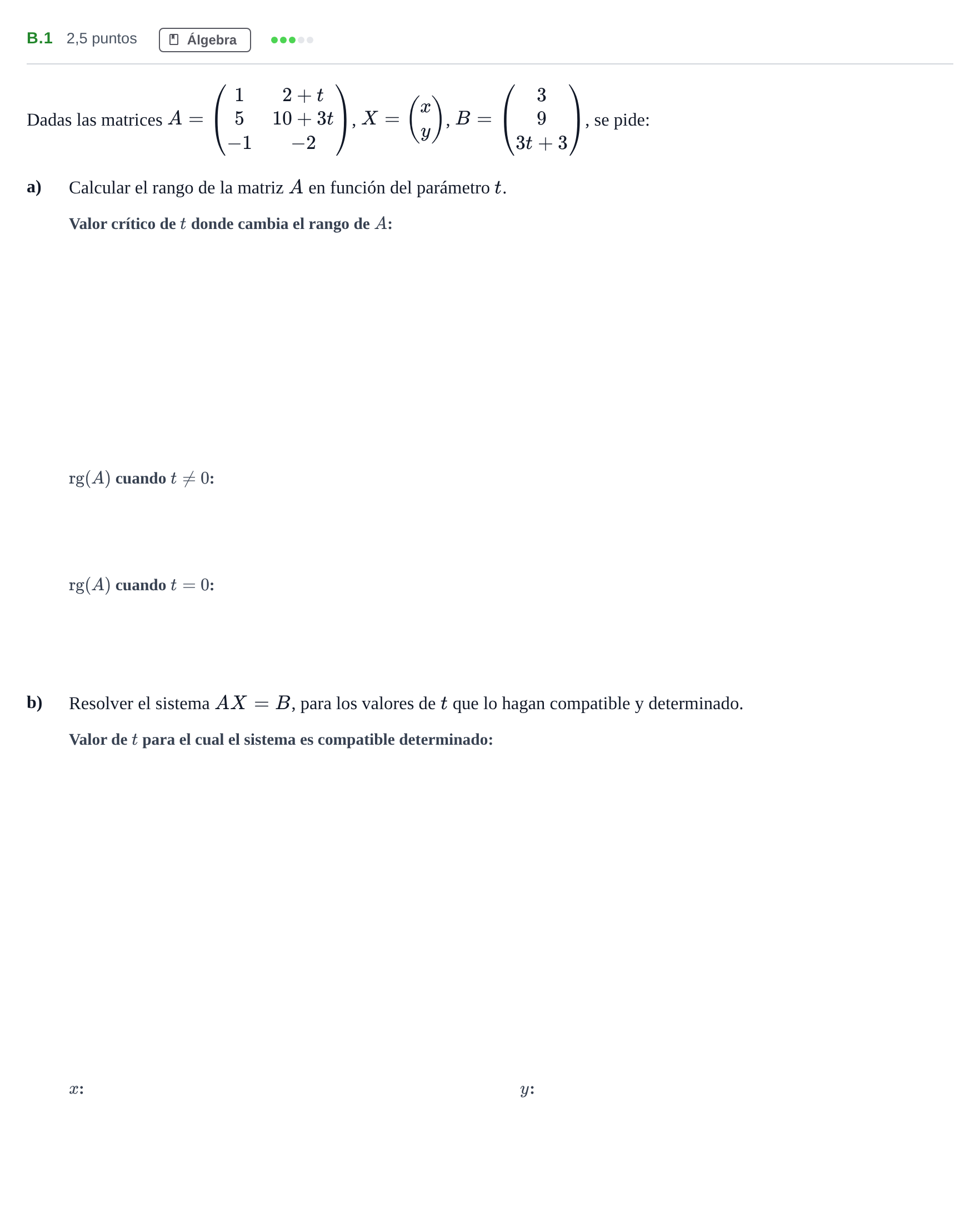 Enunciado: Ejercicio B.1 · Matemáticas II PAU Madrid Modelo 2020