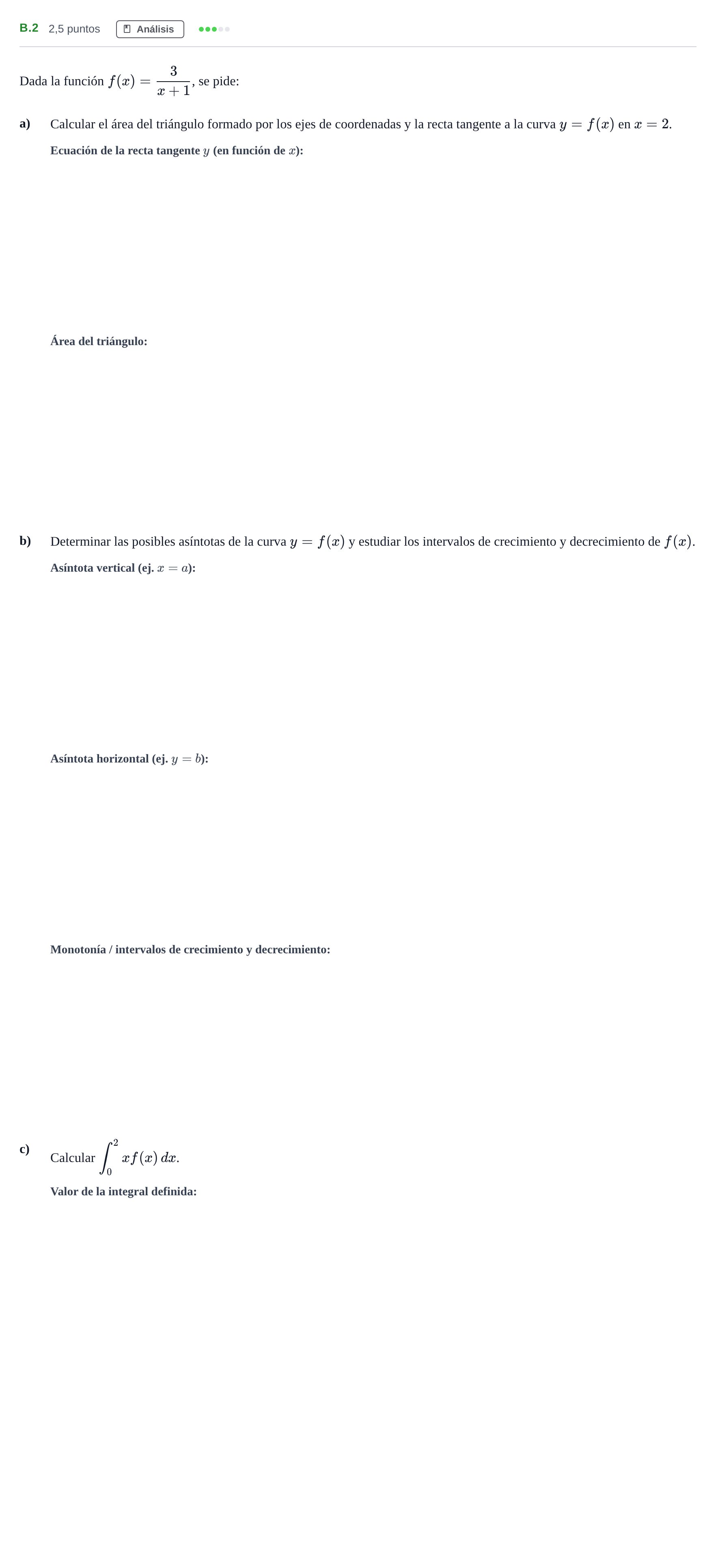 Enunciado: Ejercicio B.2 · Matemáticas II PAU Madrid Modelo 2020