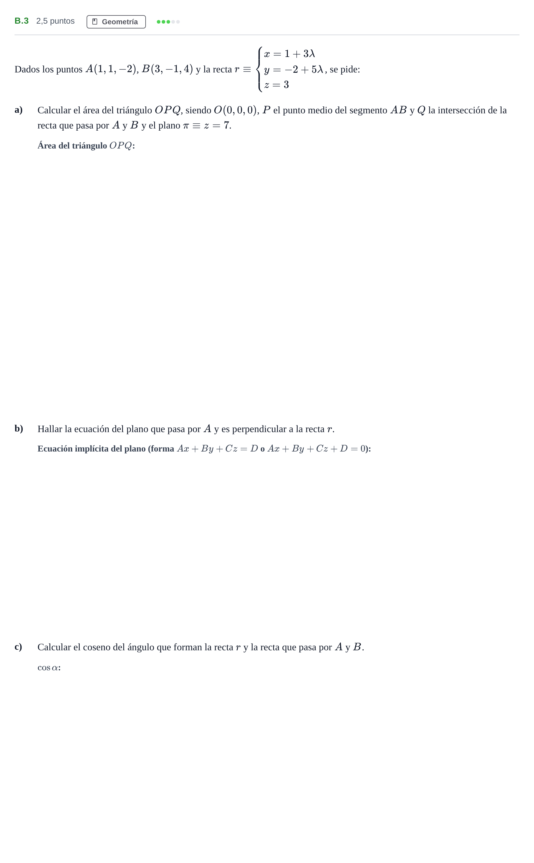 Enunciado: Ejercicio B.3 · Matemáticas II PAU Madrid Modelo 2020