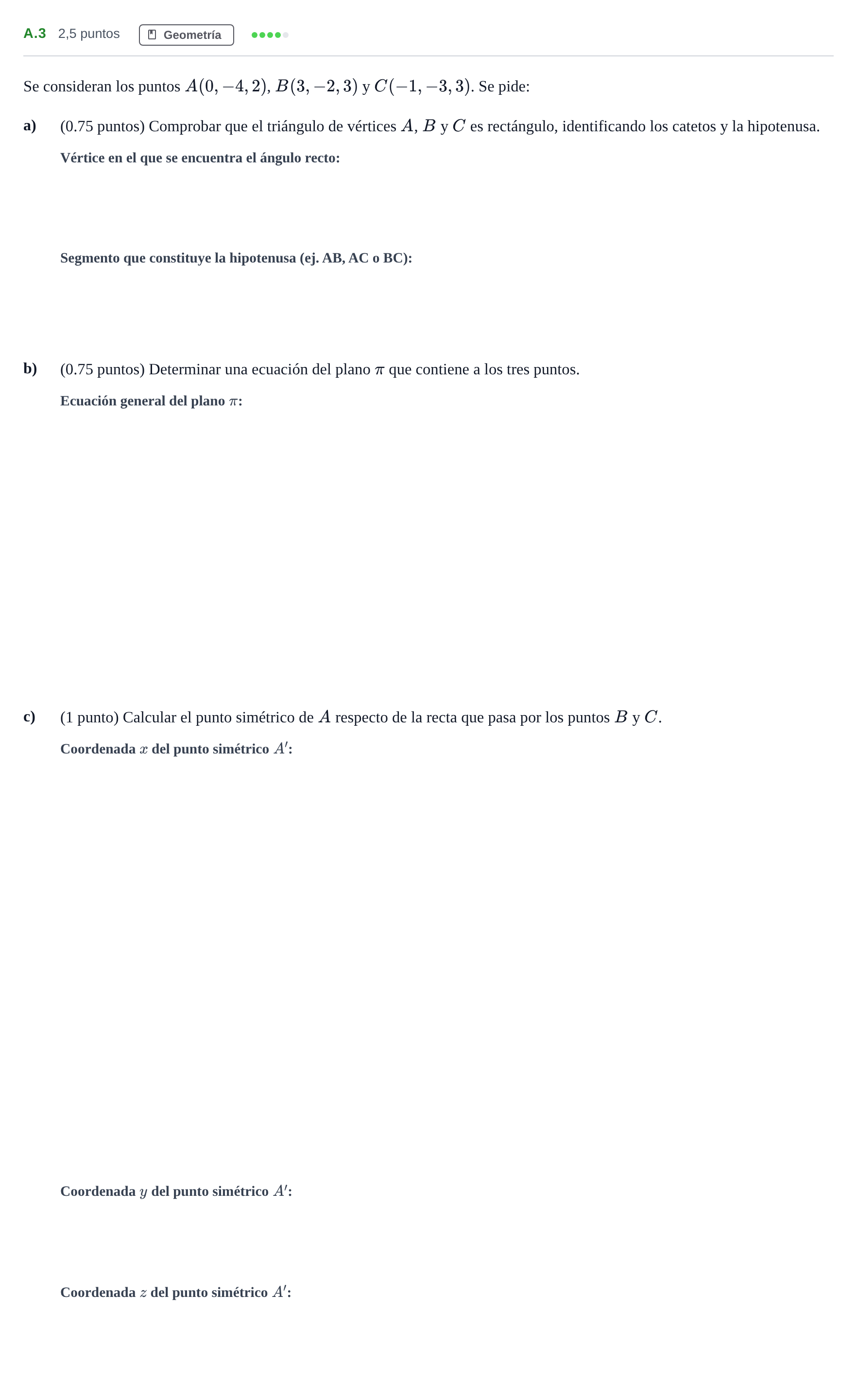Enunciado: Ejercicio A.3 · Matemáticas II PAU Madrid Ordinaria Coincidencias 2020