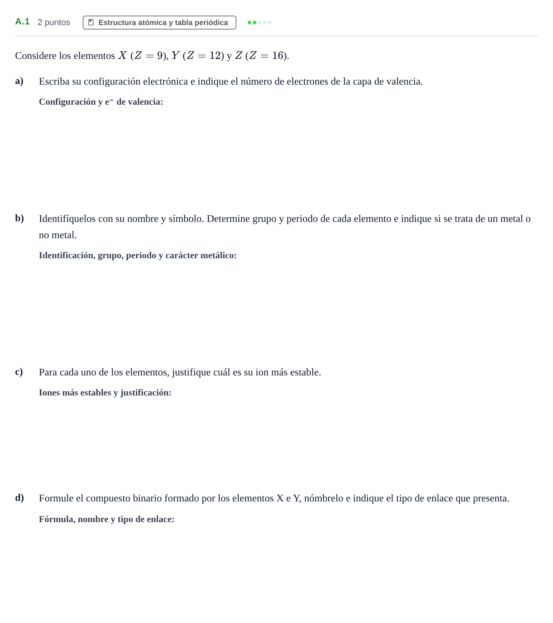 Enunciado: Ejercicio A.1 · Química PAU Madrid Modelo 2020