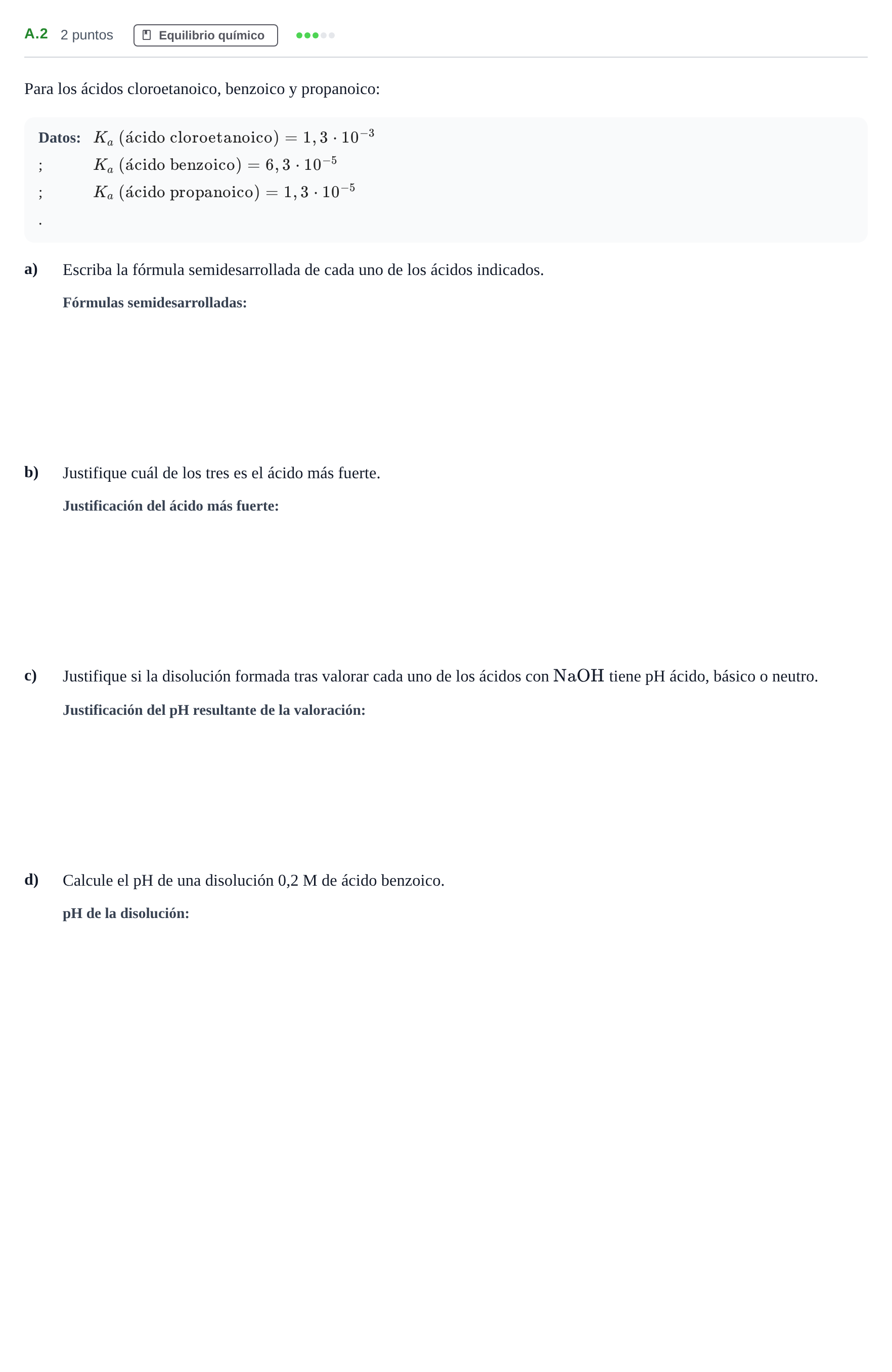Enunciado: Ejercicio A.2 · Química PAU Madrid Modelo 2020