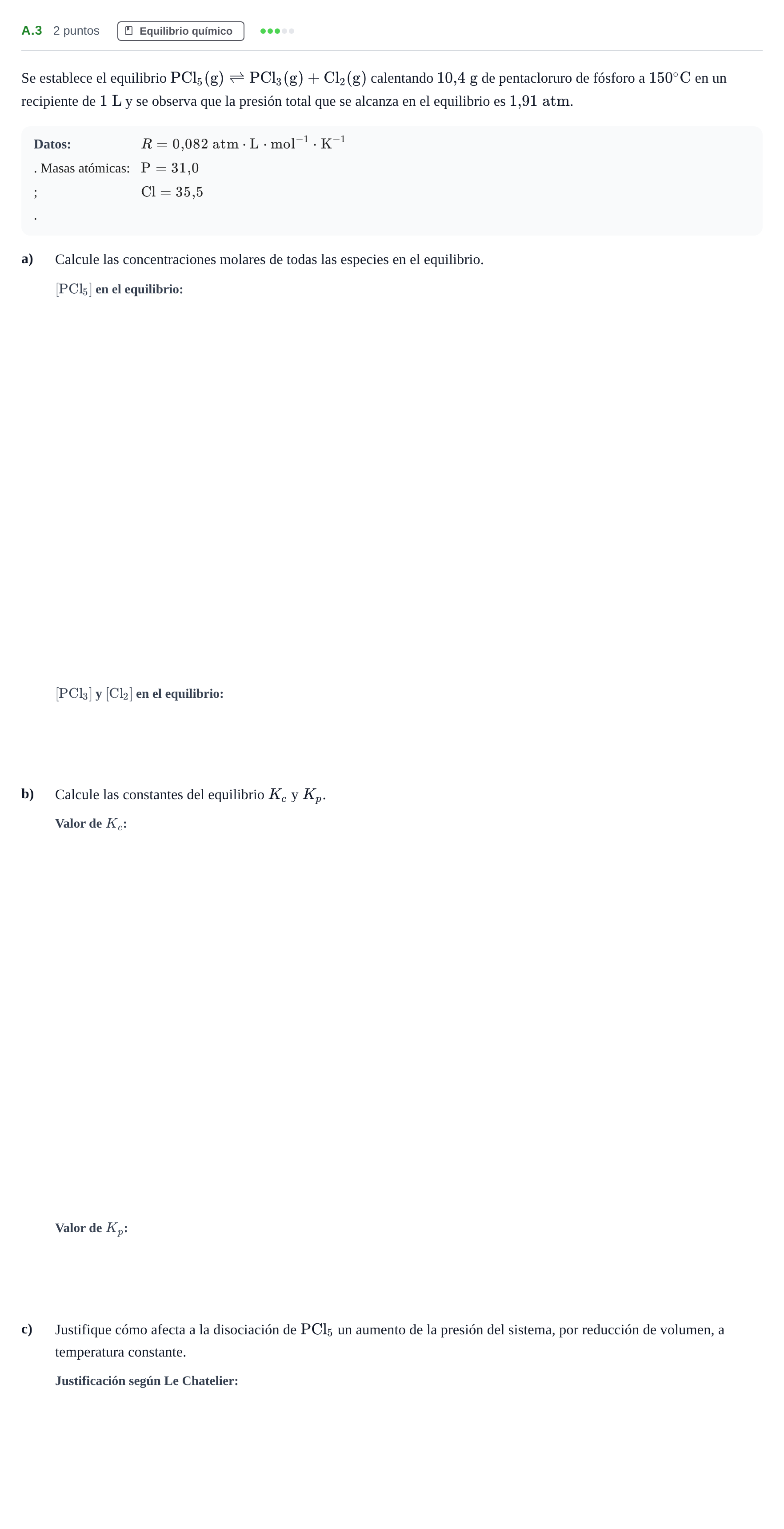 Enunciado: Ejercicio A.3 · Química PAU Madrid Modelo 2020