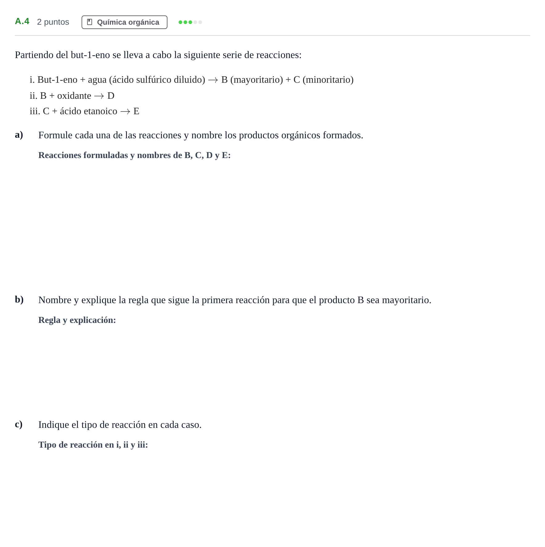Enunciado: Ejercicio A.4 · Química PAU Madrid Modelo 2020