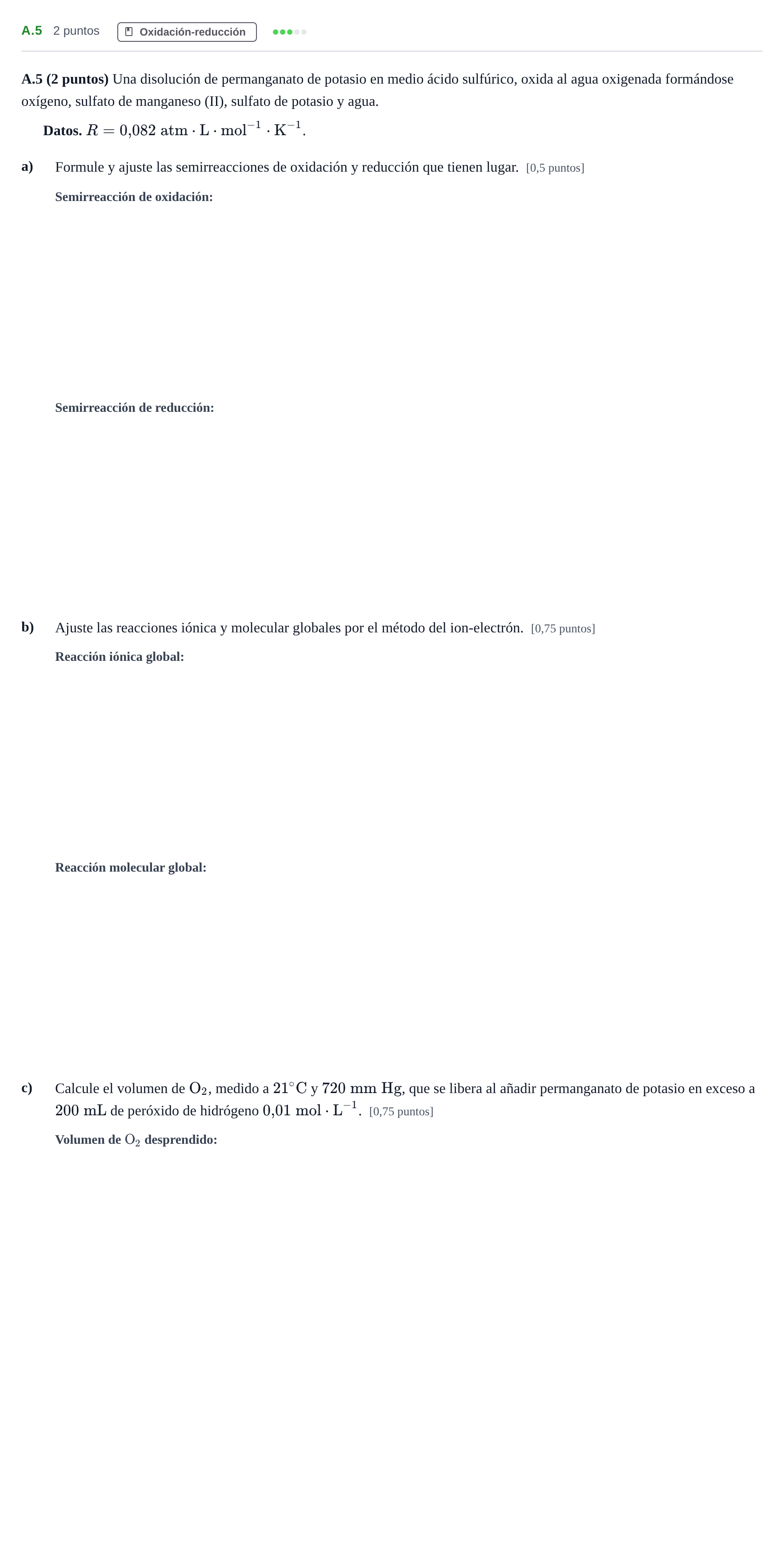 Enunciado: Ejercicio A.5 · Química PAU Madrid Modelo 2020