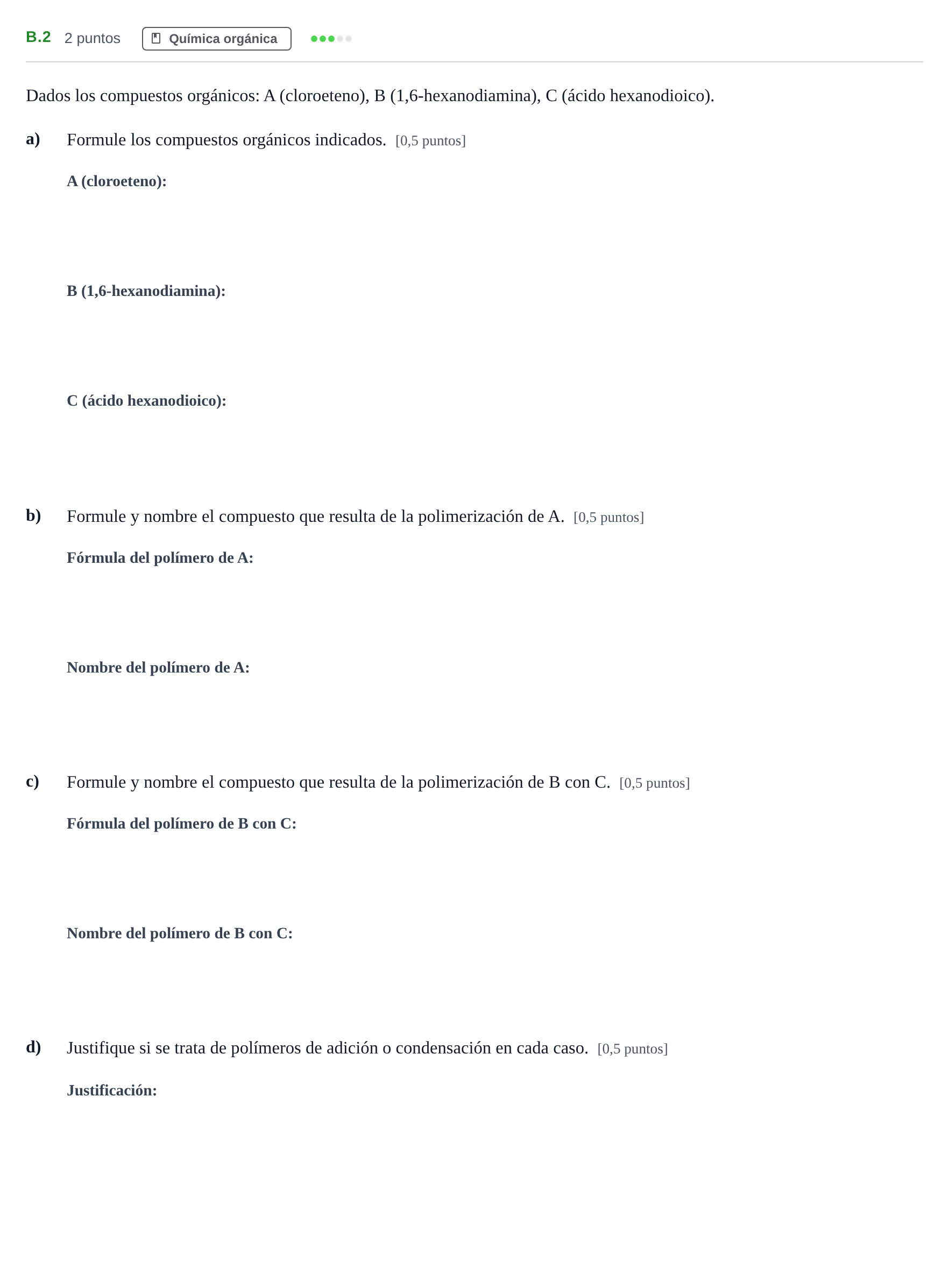 Enunciado: Ejercicio B.2 · Química PAU Madrid Modelo 2020