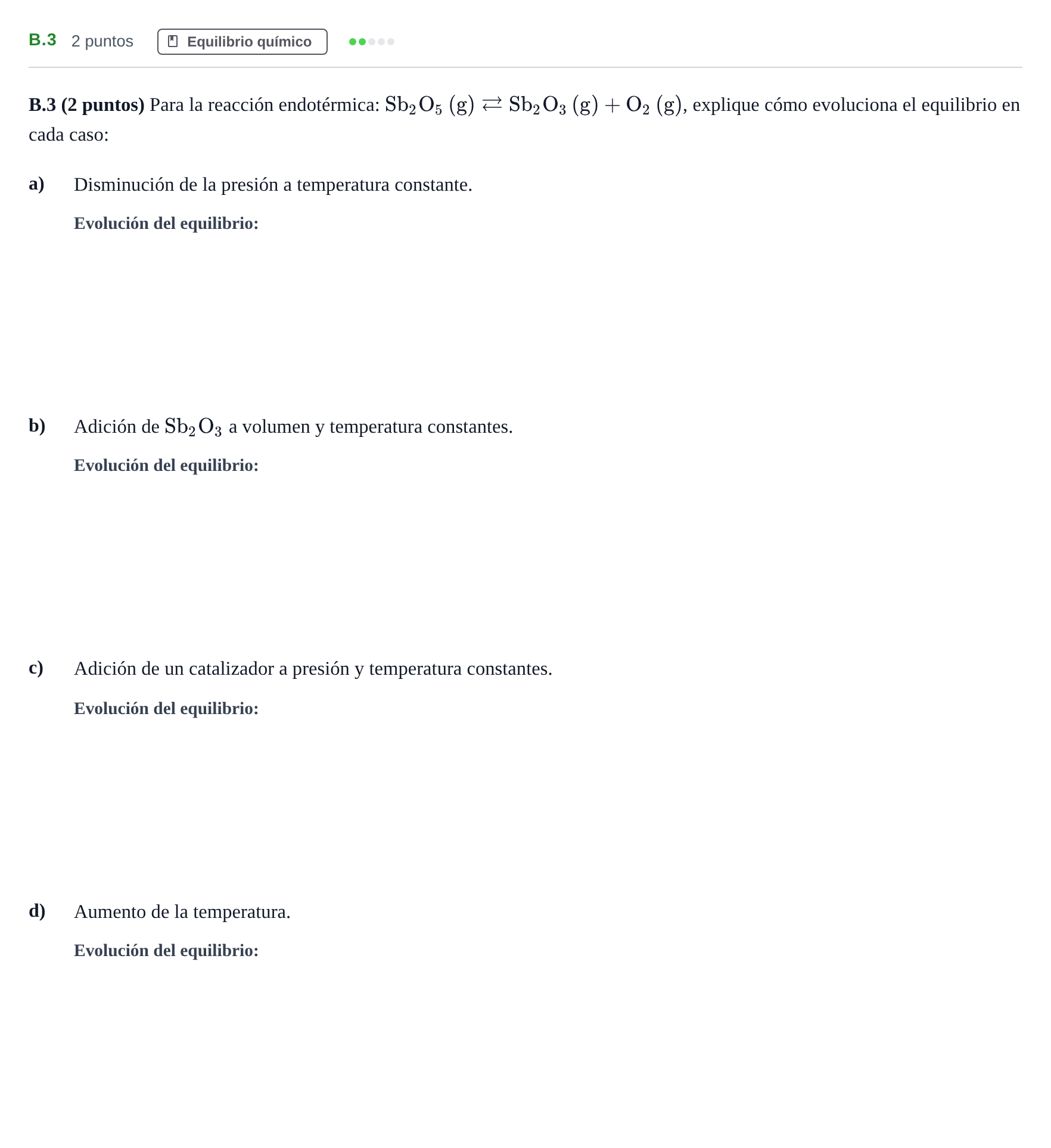 Enunciado: Ejercicio B.3 · Química PAU Madrid Modelo 2020
