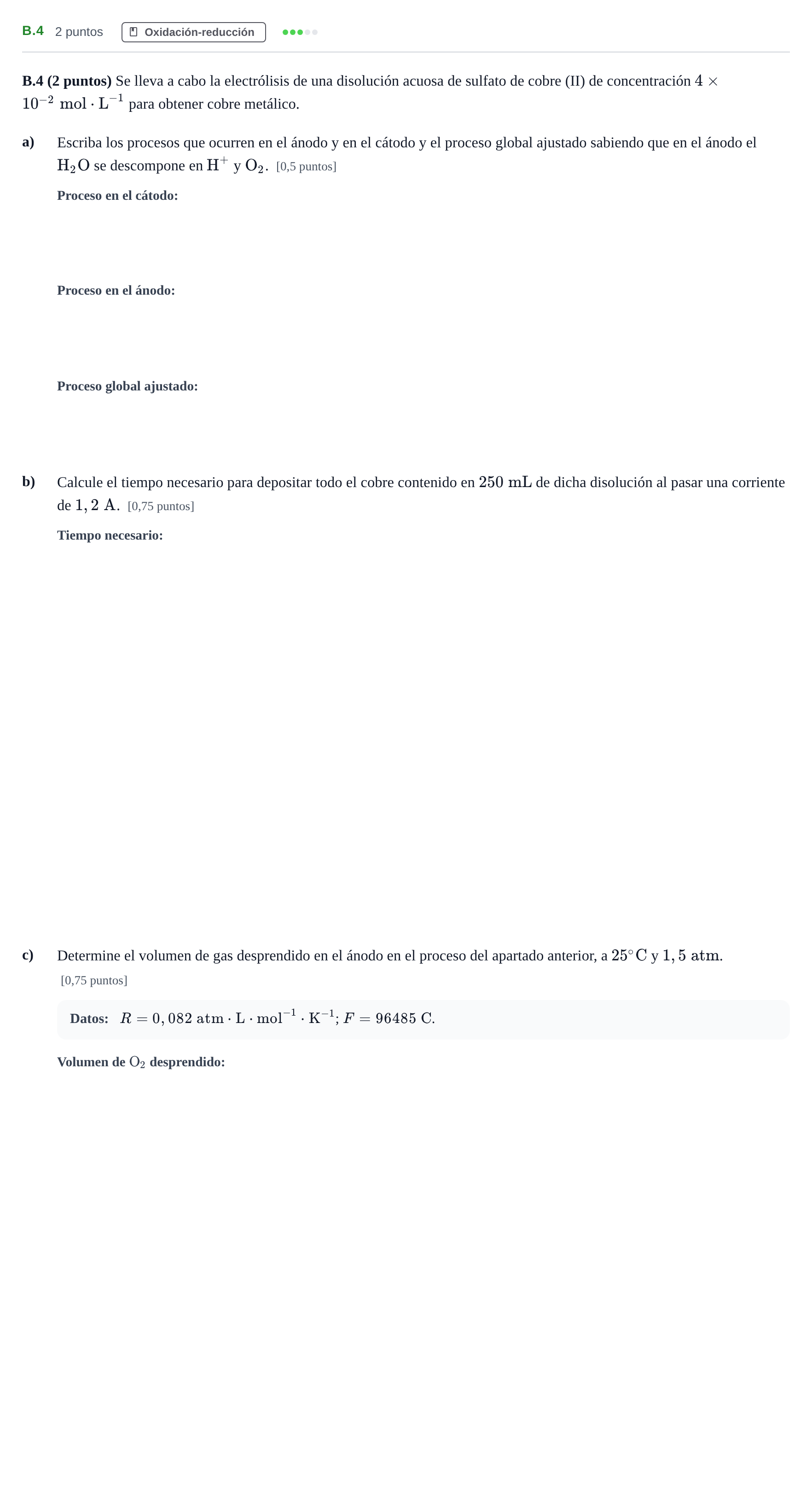 Enunciado: Ejercicio B.4 · Química PAU Madrid Modelo 2020
