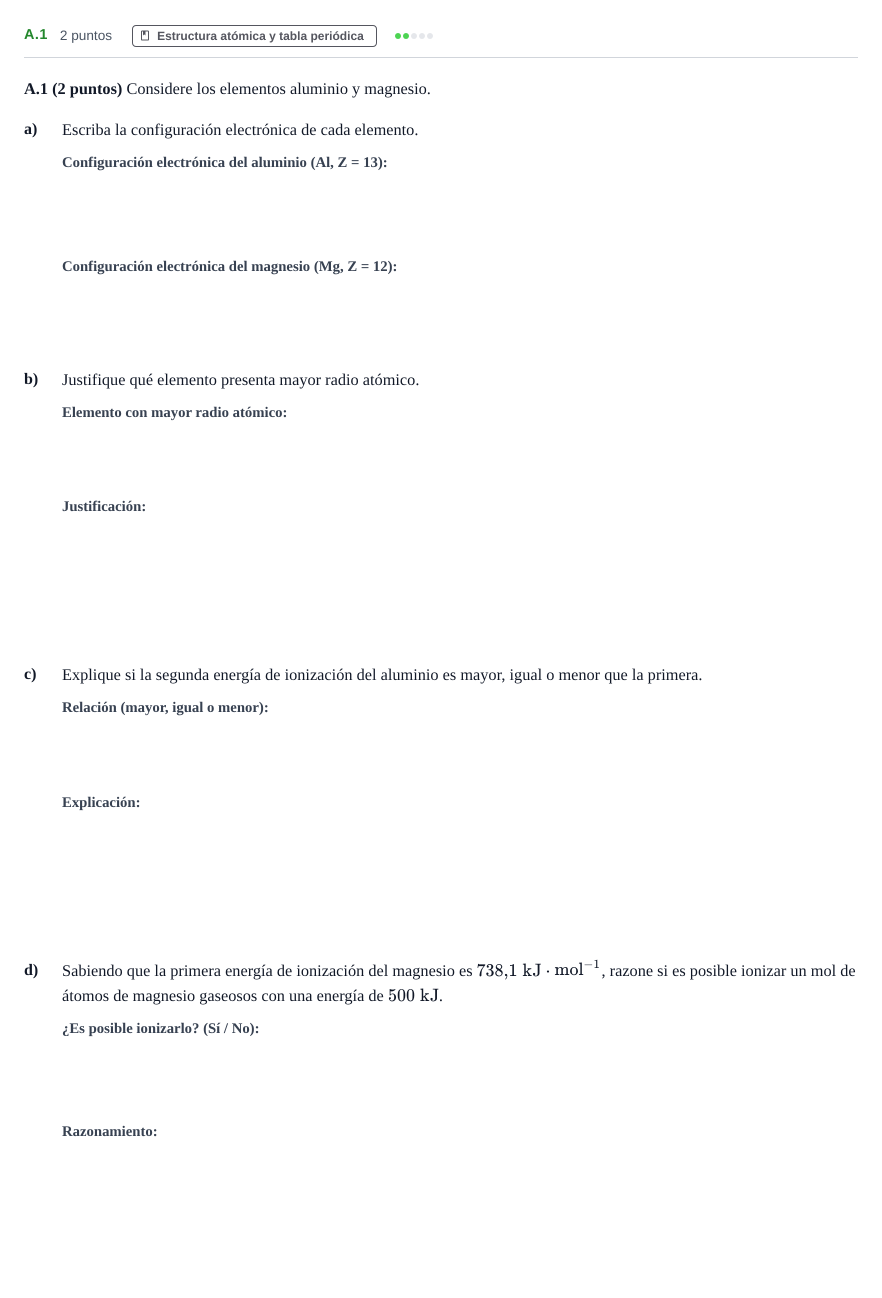 Enunciado: Ejercicio A.1 · Química PAU Madrid Ordinaria 2020