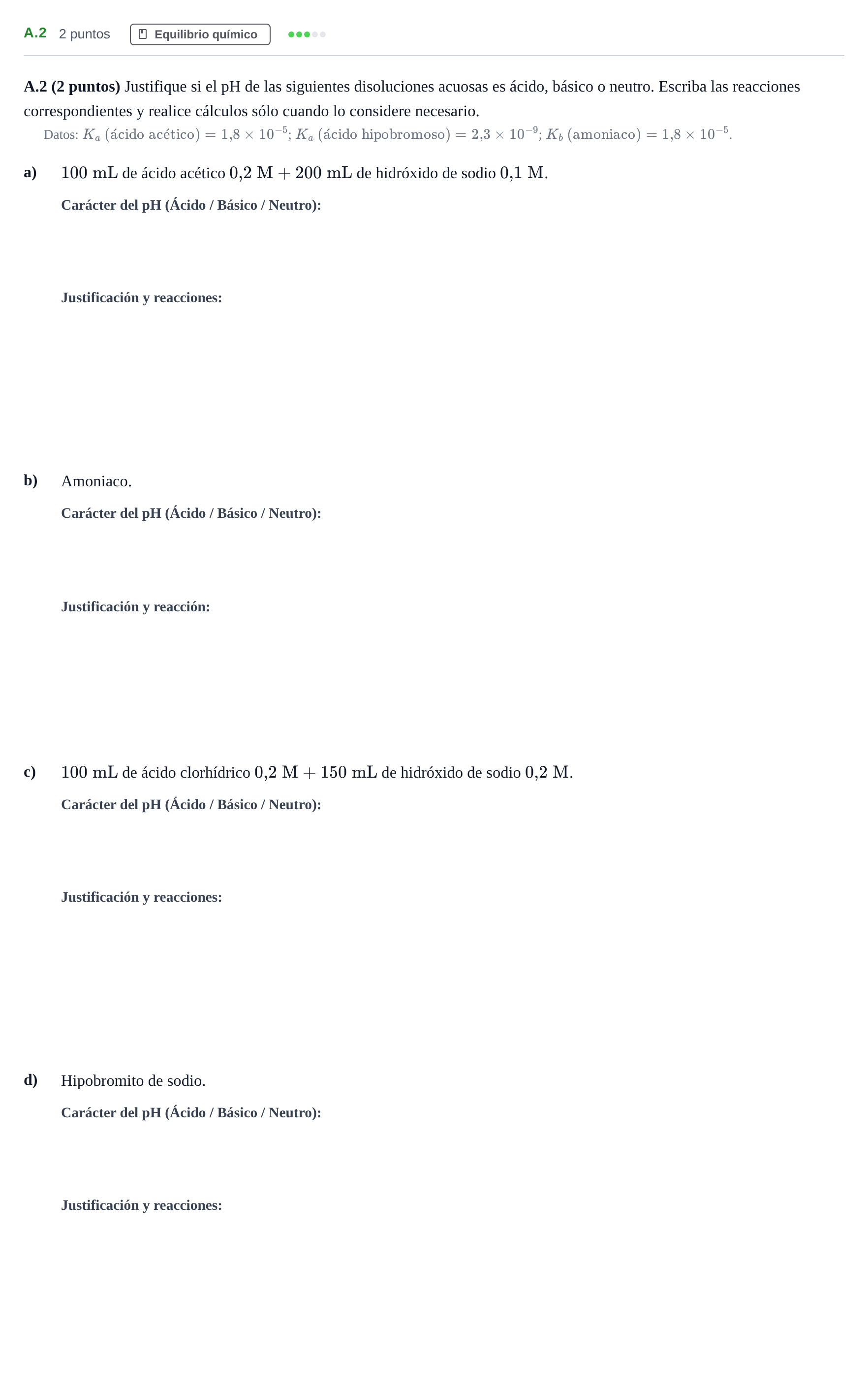Enunciado: Ejercicio A.2 · Química PAU Madrid Ordinaria 2020