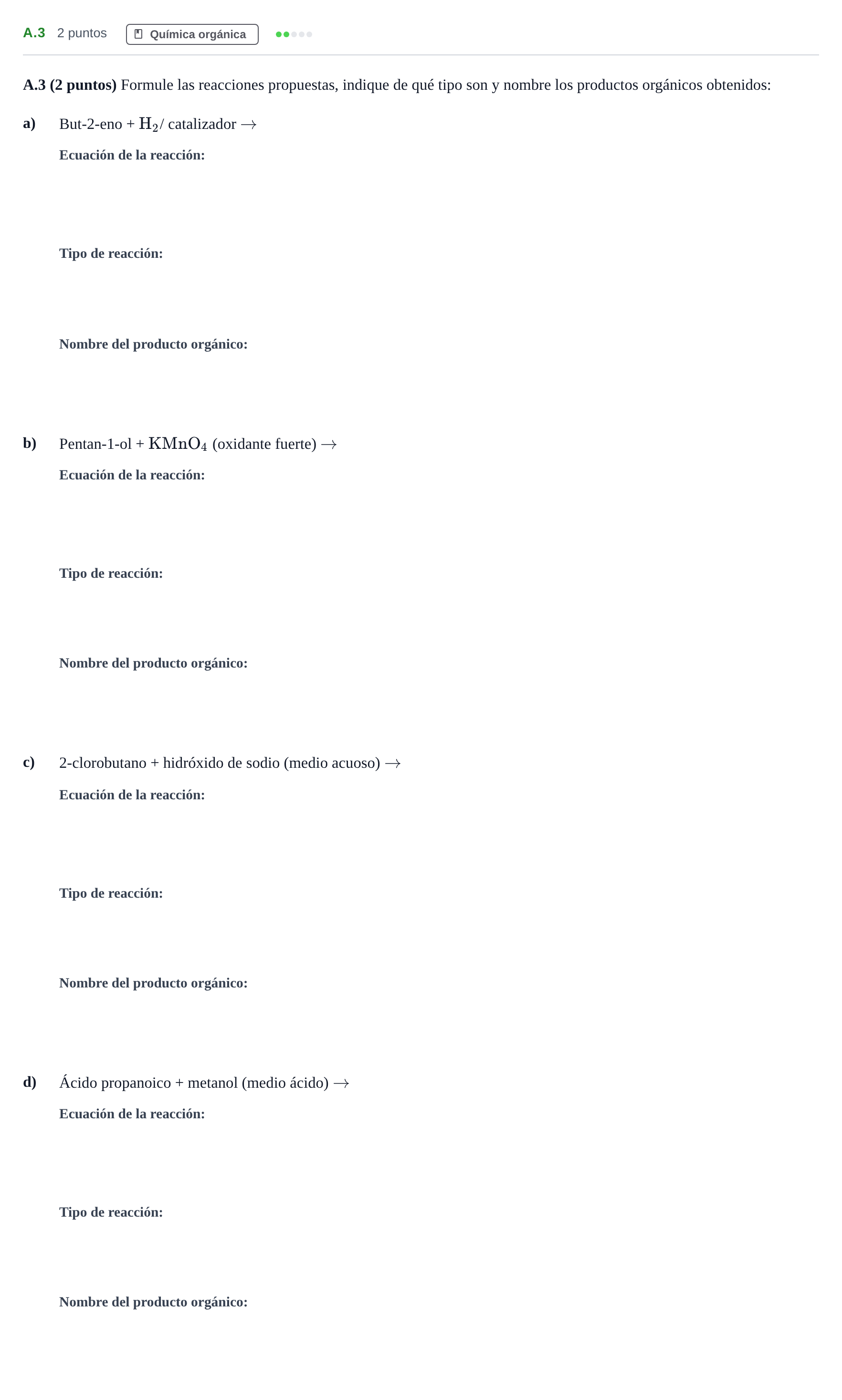 Enunciado: Ejercicio A.3 · Química PAU Madrid Ordinaria 2020