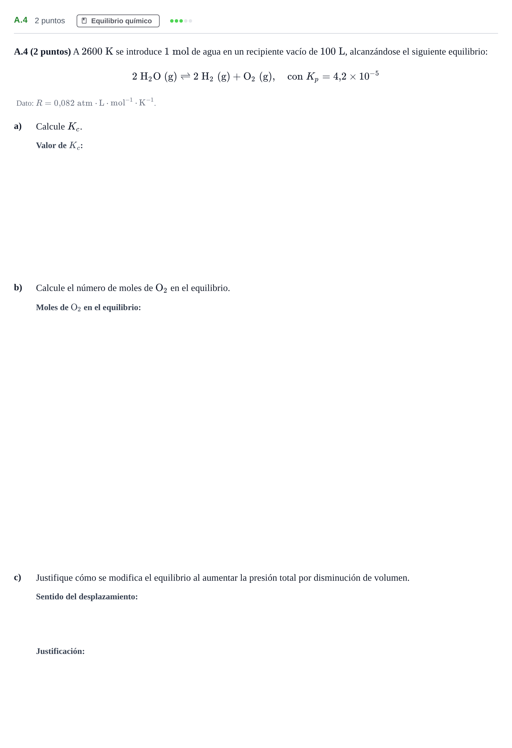 Enunciado: Ejercicio A.4 · Química PAU Madrid Ordinaria 2020