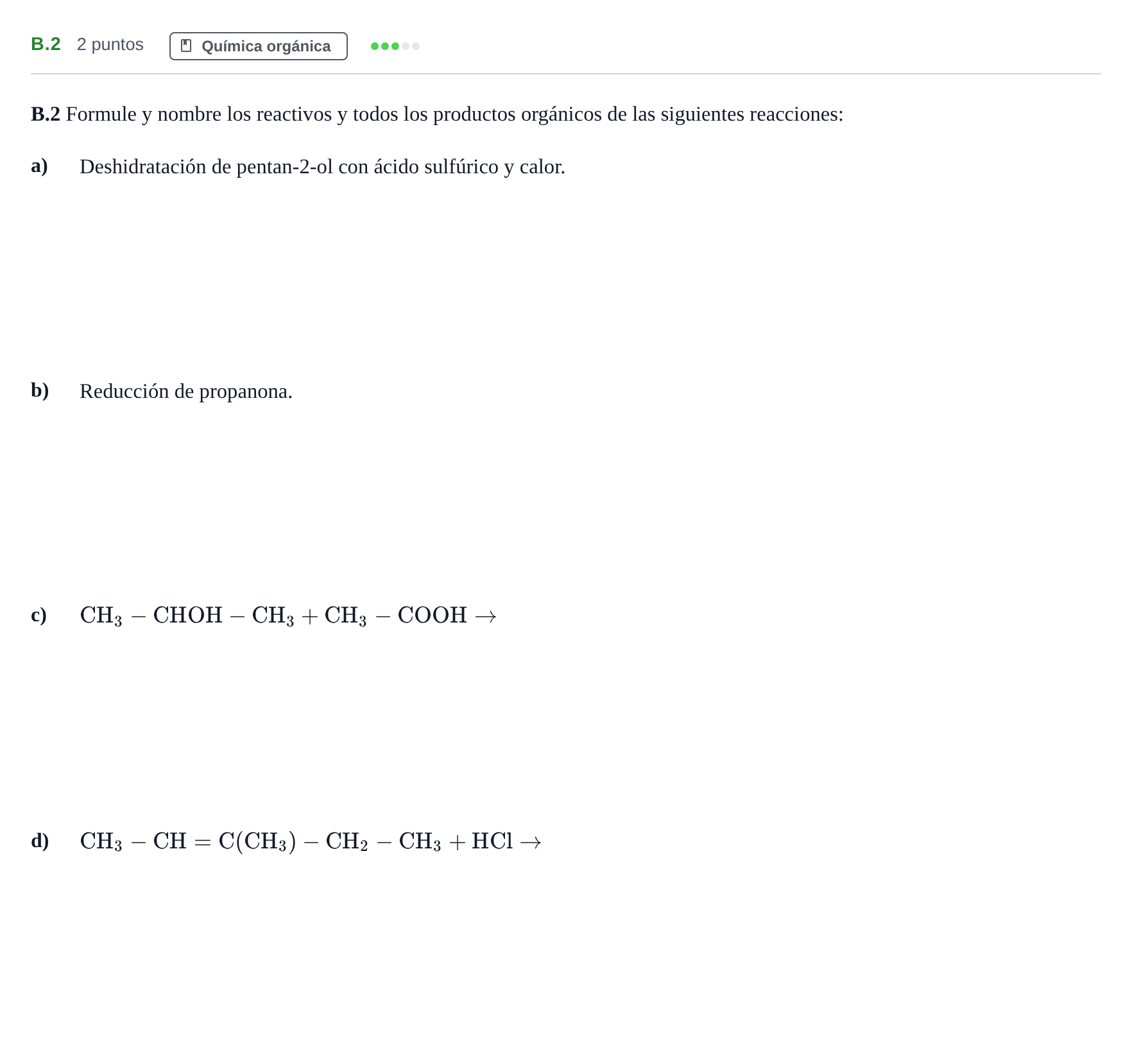 Enunciado: Ejercicio B.2 · Química PAU Madrid Ordinaria 2020