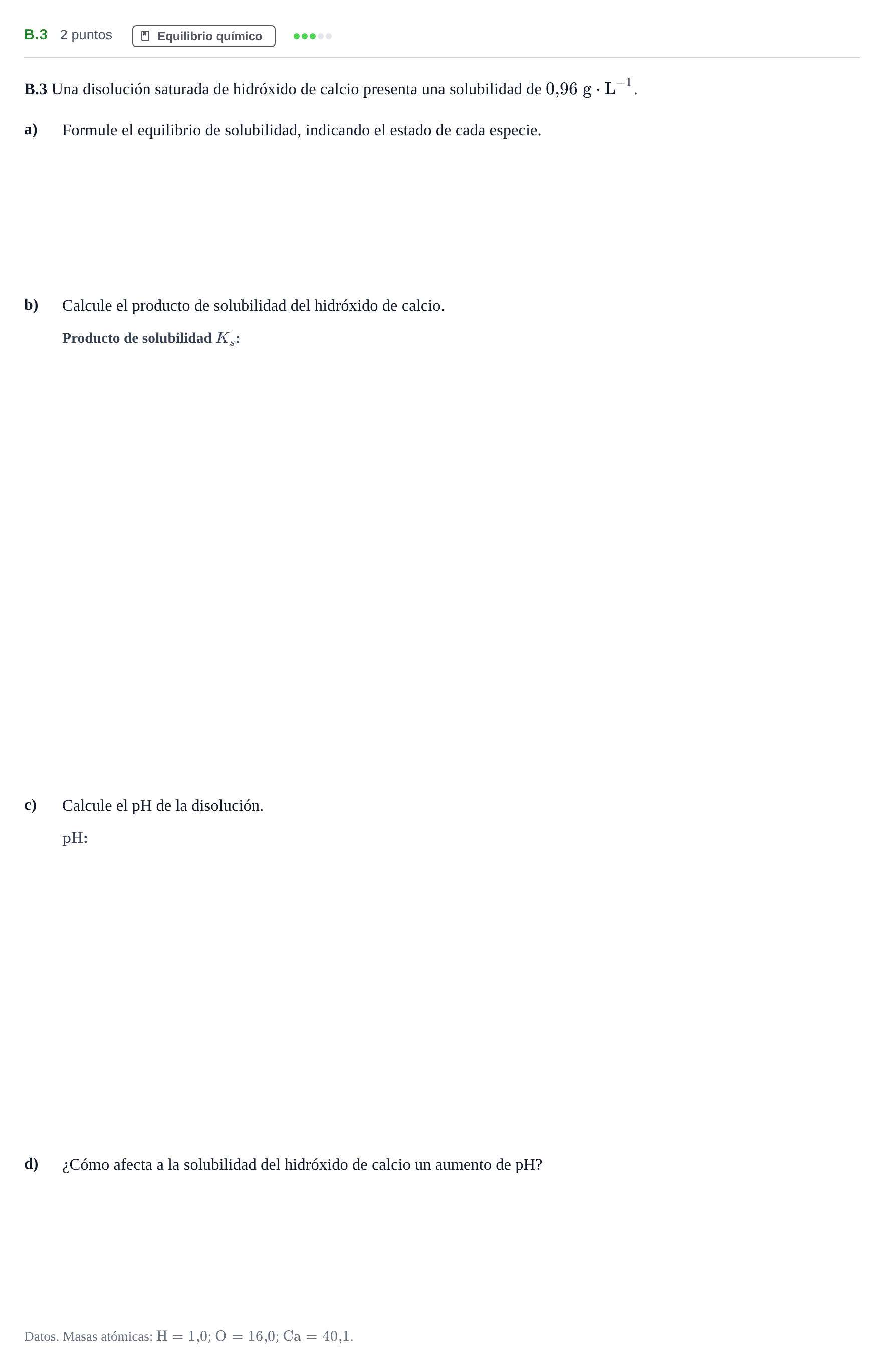 Enunciado: Ejercicio B.3 · Química PAU Madrid Ordinaria 2020