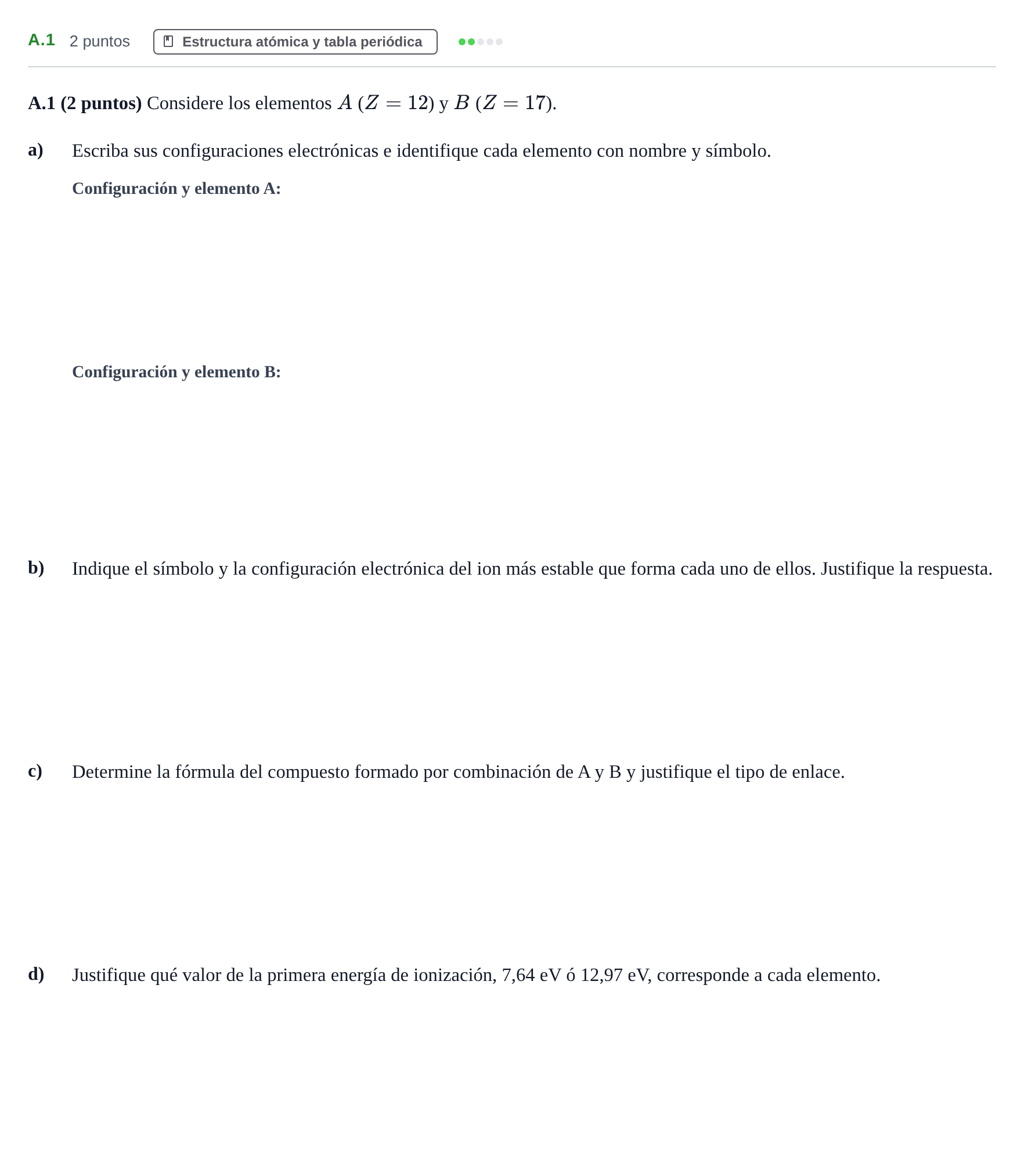 Enunciado: Ejercicio A.1 · Química PAU Madrid Ordinaria Coincidencias 2020
